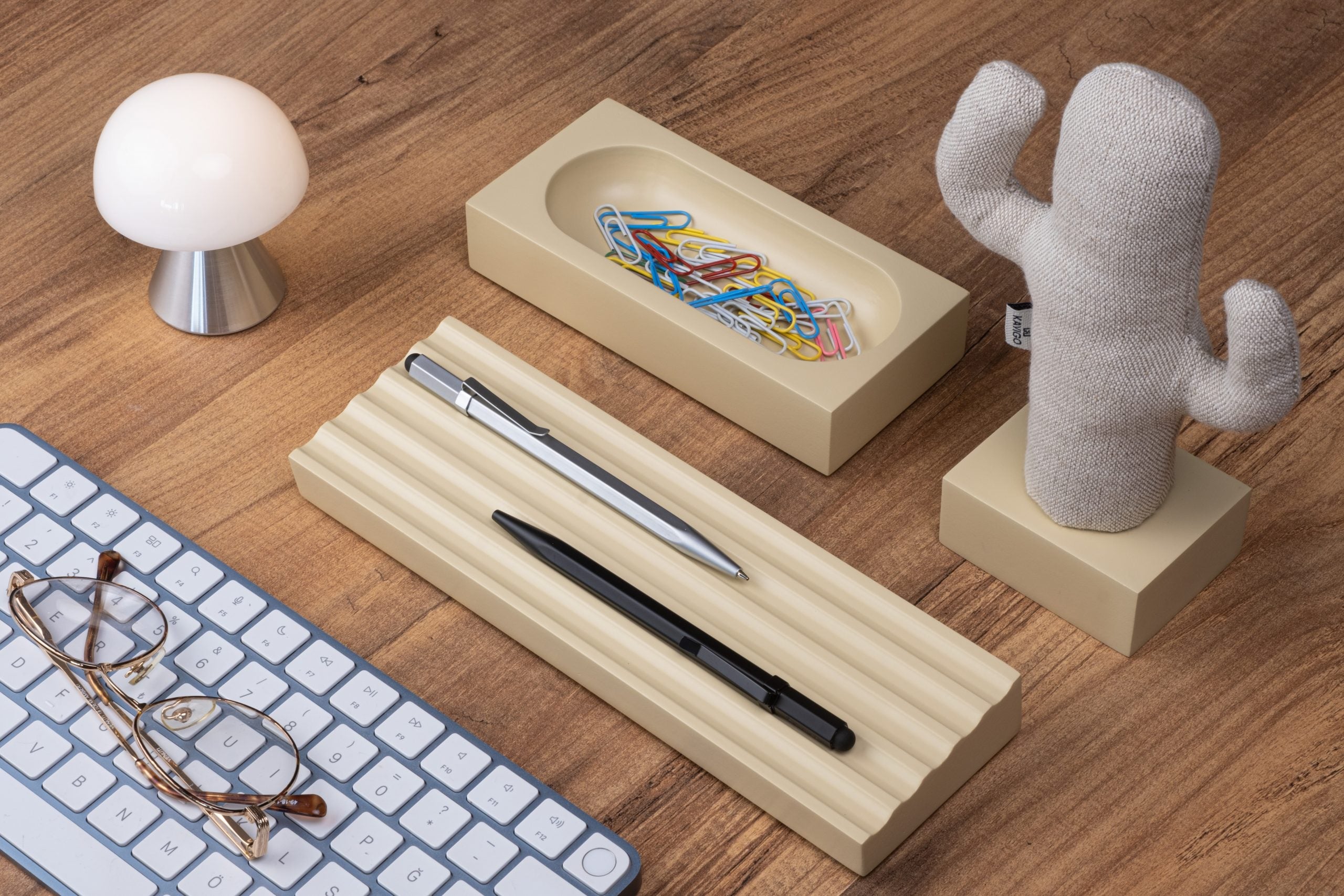 Kayigo-Woody Krem üçlü Ofis Seti Bej Cactus-Masaüstü Organizer-3-Milagron.com