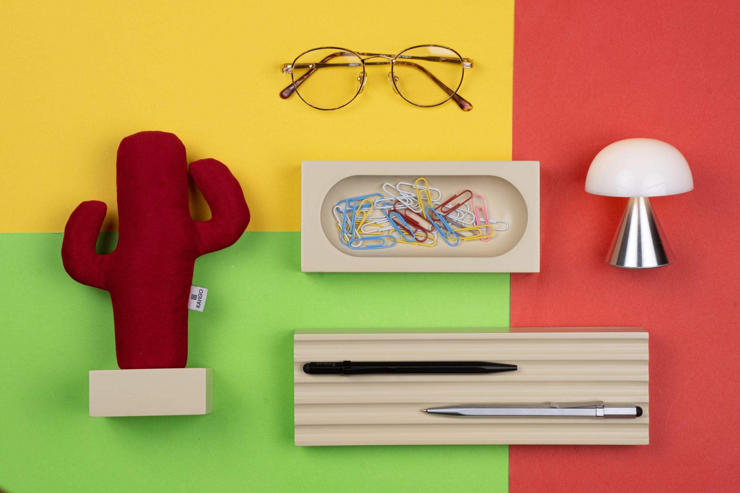 Kayigo-Woody Krem üçlü Ofis Seti Kırmızı Cactus-Masaüstü Organizer-3-Milagron.com