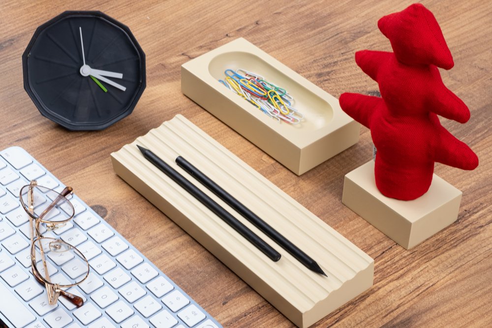 Kayigo-Woody Krem üçlü Ofis Seti Kırmızı çam-Masaüstü Organizer-2-Milagron.com