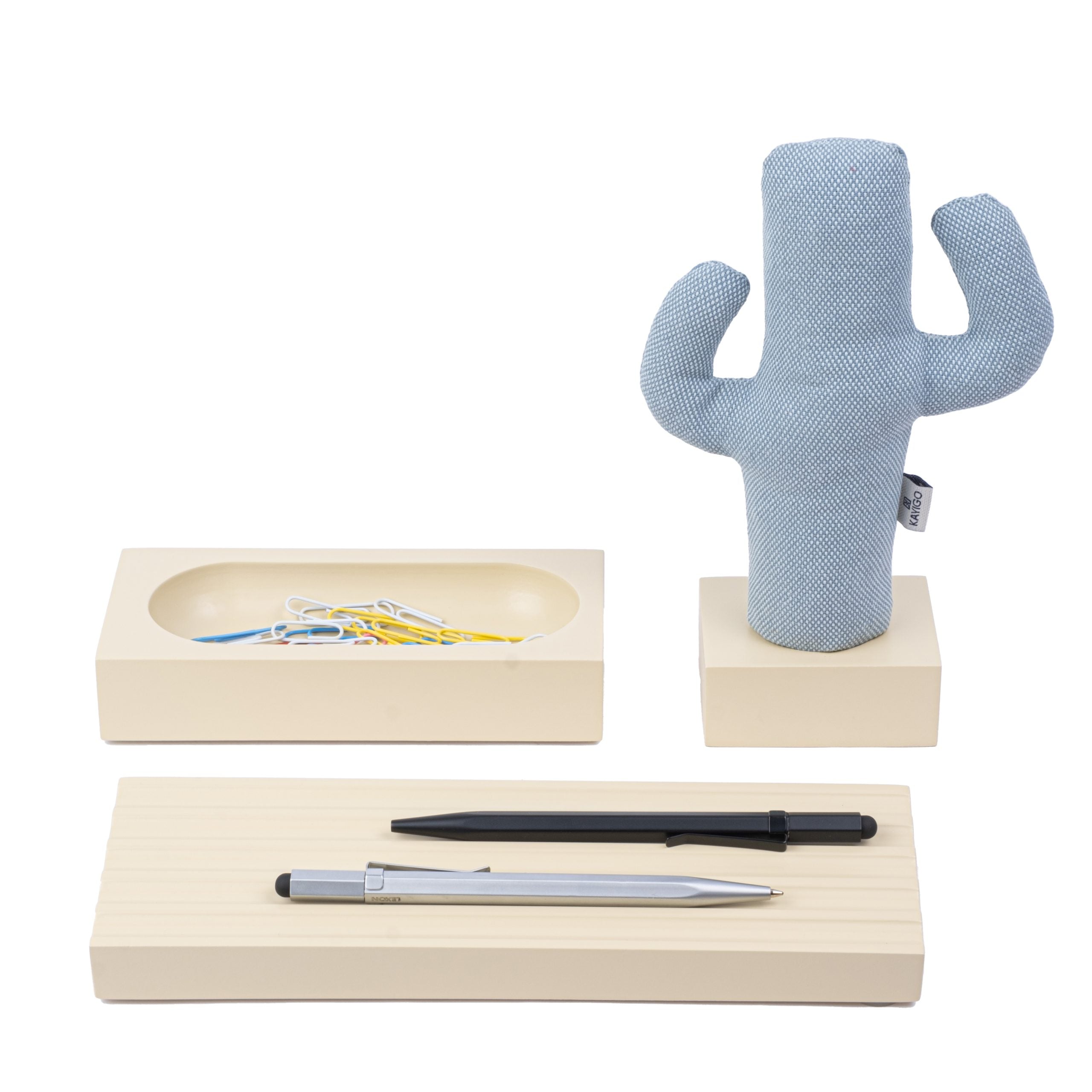 Kayigo-Woody Krem üçlü Ofis Seti Mavi Cactus-Masaüstü Organizer-1-Milagron.com