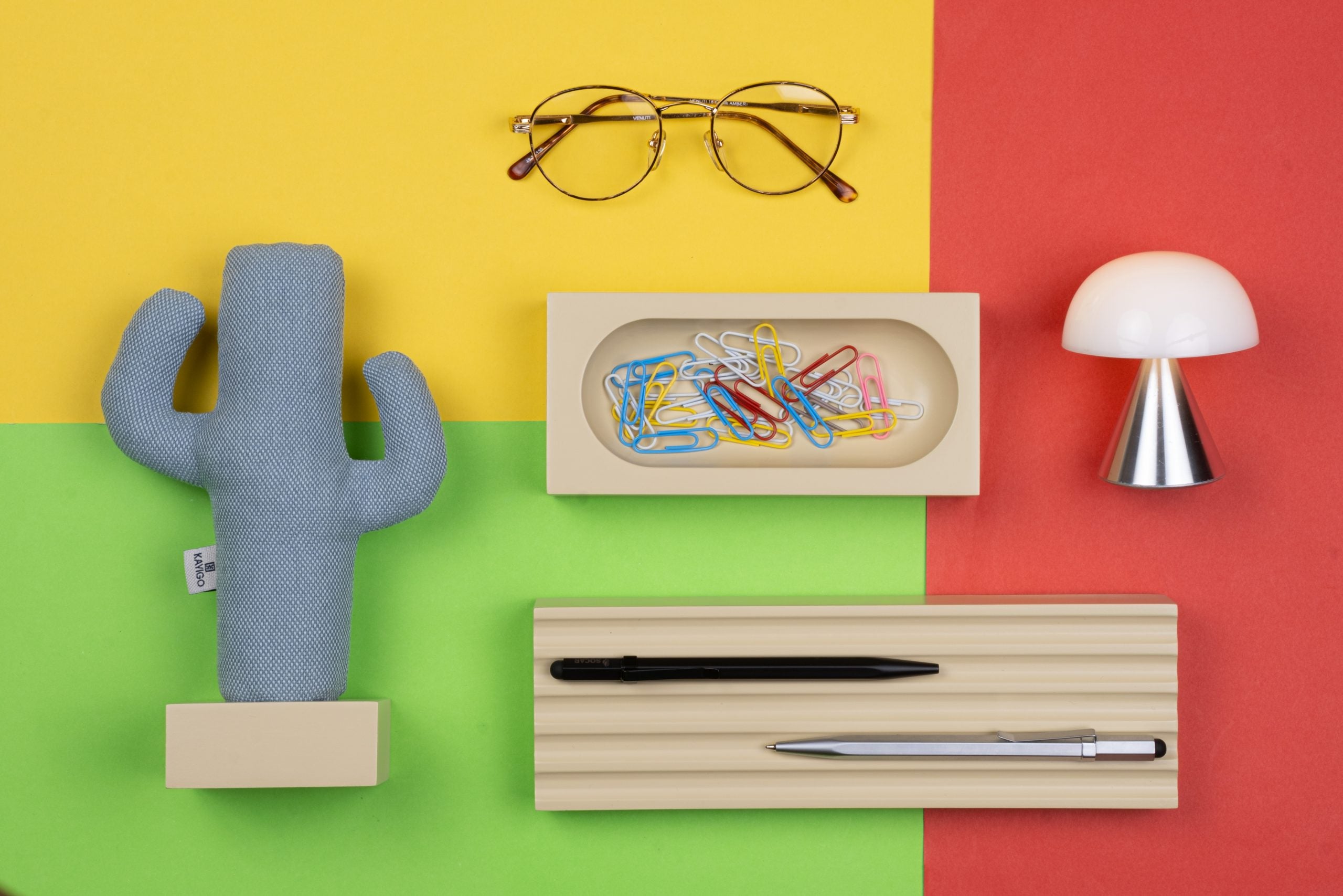 Kayigo-Woody Krem üçlü Ofis Seti Mavi Cactus-Masaüstü Organizer-4-Milagron.com