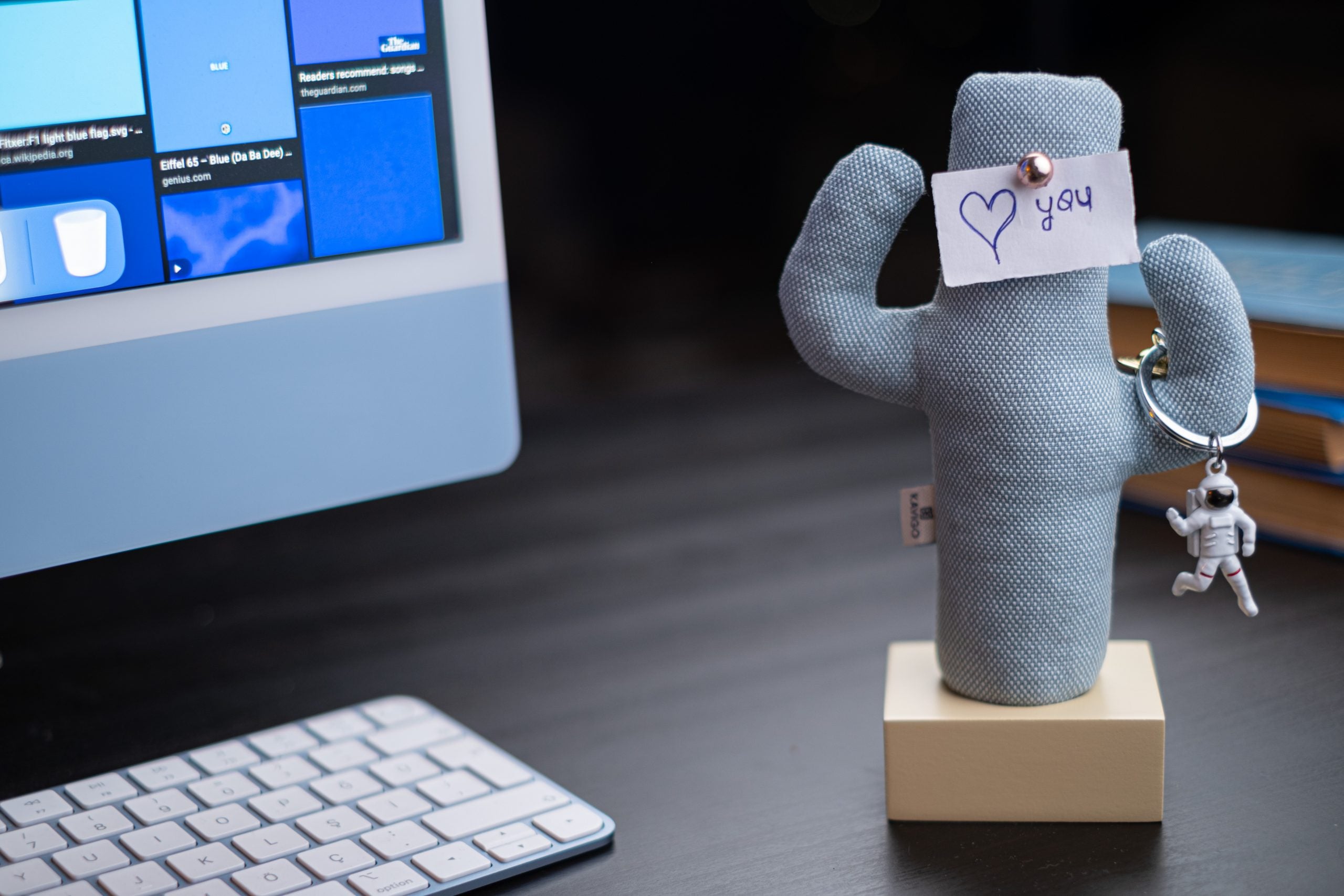 Kayigo-Woody Krem üçlü Ofis Seti Mavi Cactus-Masaüstü Organizer-5-Milagron.com