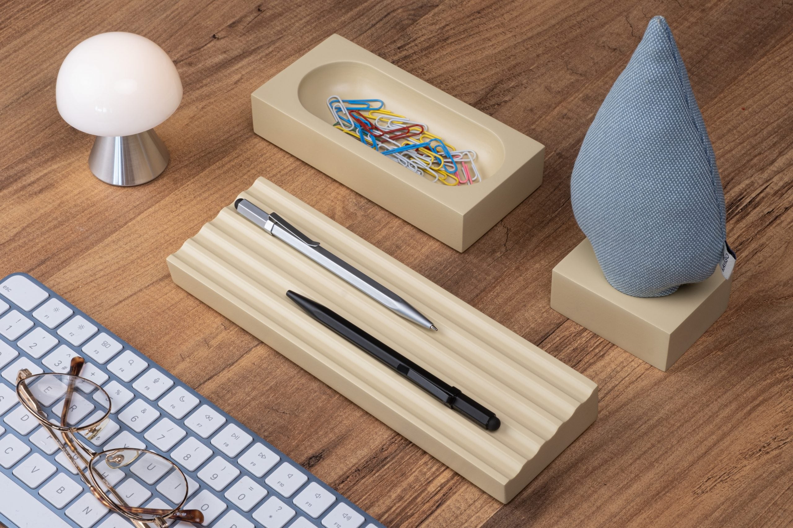 Kayigo-Woody Krem üçlü Ofis Seti Mavi Ladin-Masaüstü Organizer-3-Milagron.com