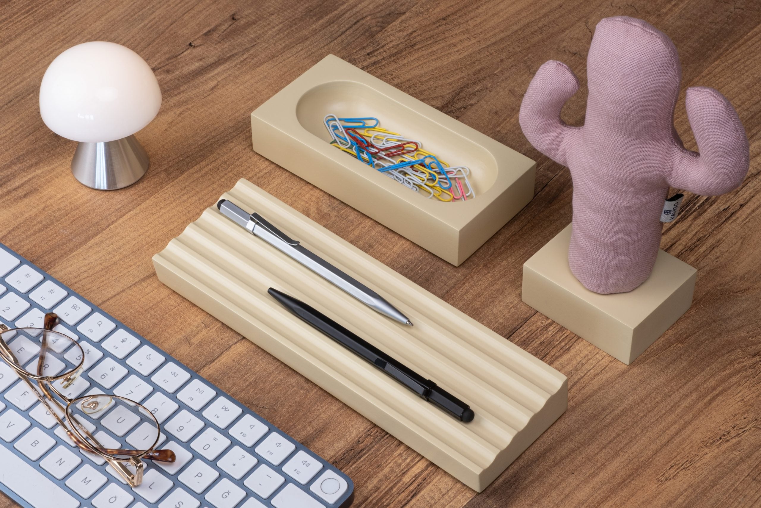 Kayigo-Woody Krem üçlü Ofis Seti Pembe Cactus-Masaüstü Organizer-2-Milagron.com