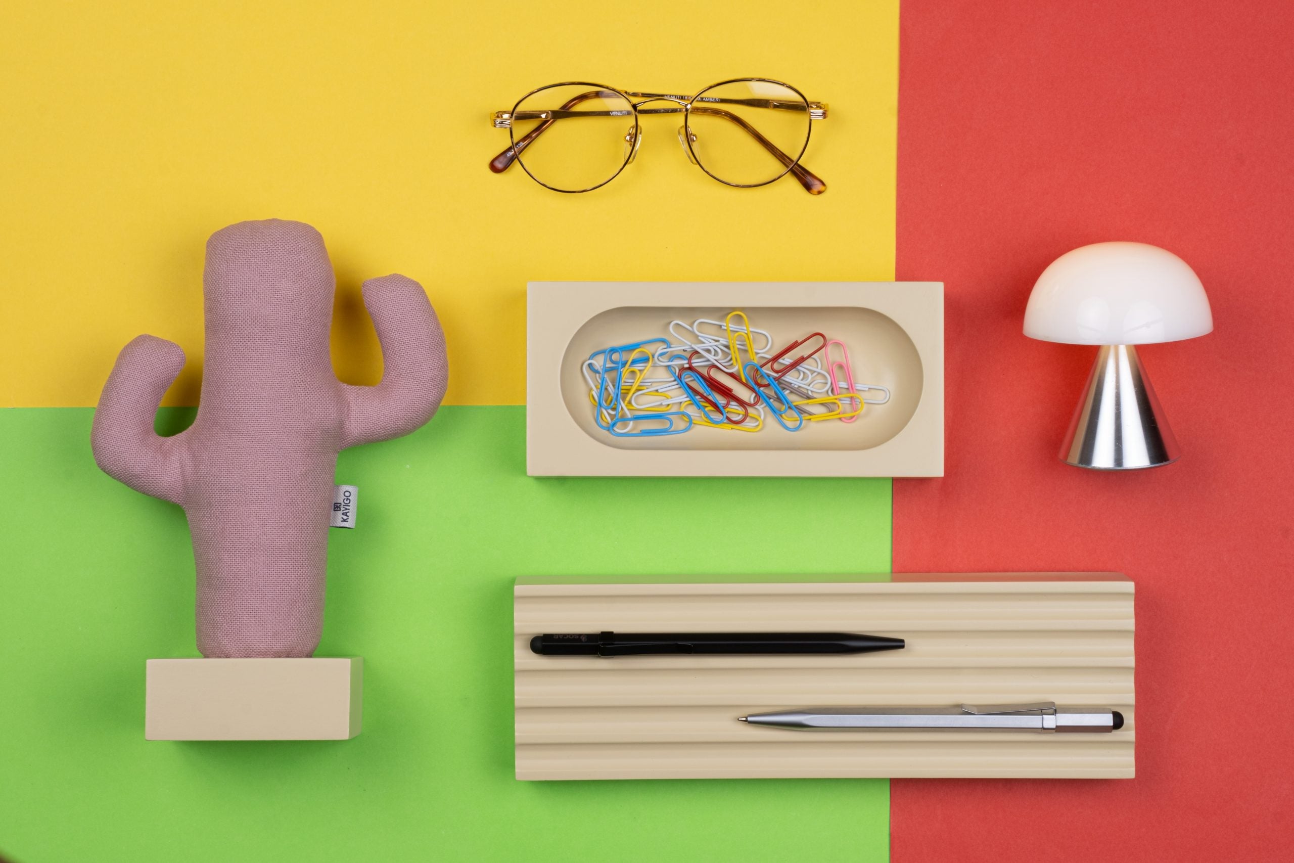 Kayigo-Woody Krem üçlü Ofis Seti Pembe Cactus-Masaüstü Organizer-3-Milagron.com