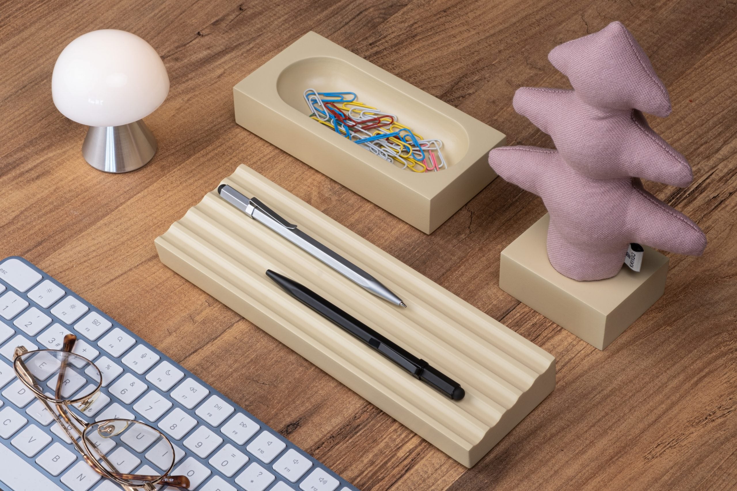 Kayigo-Woody Krem üçlü Ofis Seti Pembe çam-Masaüstü Organizer-3-Milagron.com