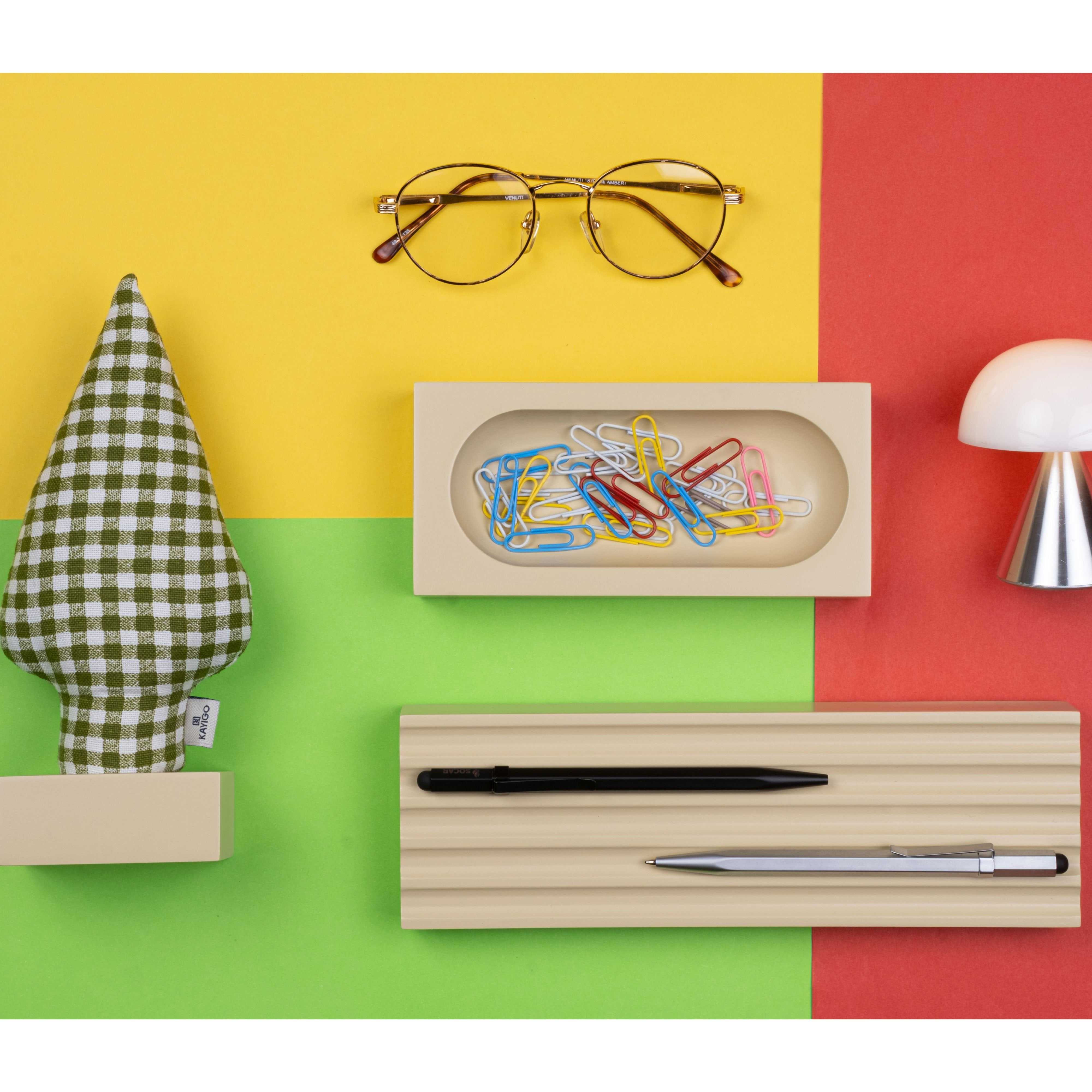 Kayigo-Woody Krem üçlü Ofis Seti Pötikareli Selvi-Masaüstü Organizer-2-Milagron.com