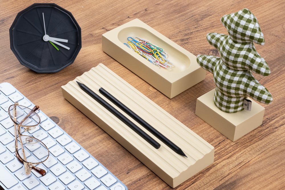 Kayigo-Woody Krem üçlü Ofis Seti Pötikareli çam-Masaüstü Organizer-2-Milagron.com