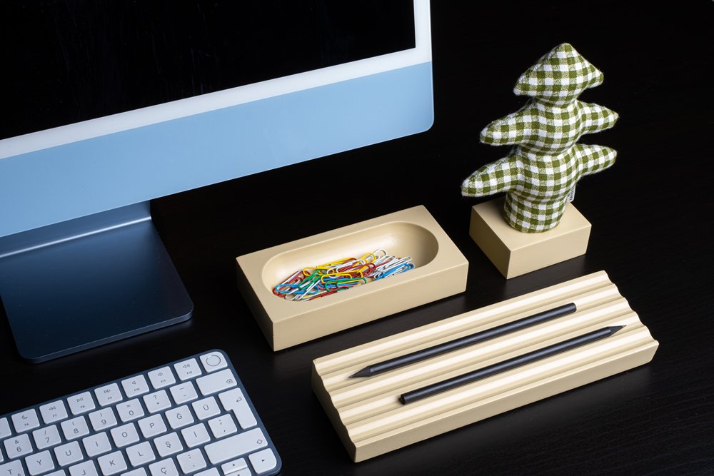 Kayigo-Woody Krem üçlü Ofis Seti Pötikareli çam-Masaüstü Organizer-3-Milagron.com