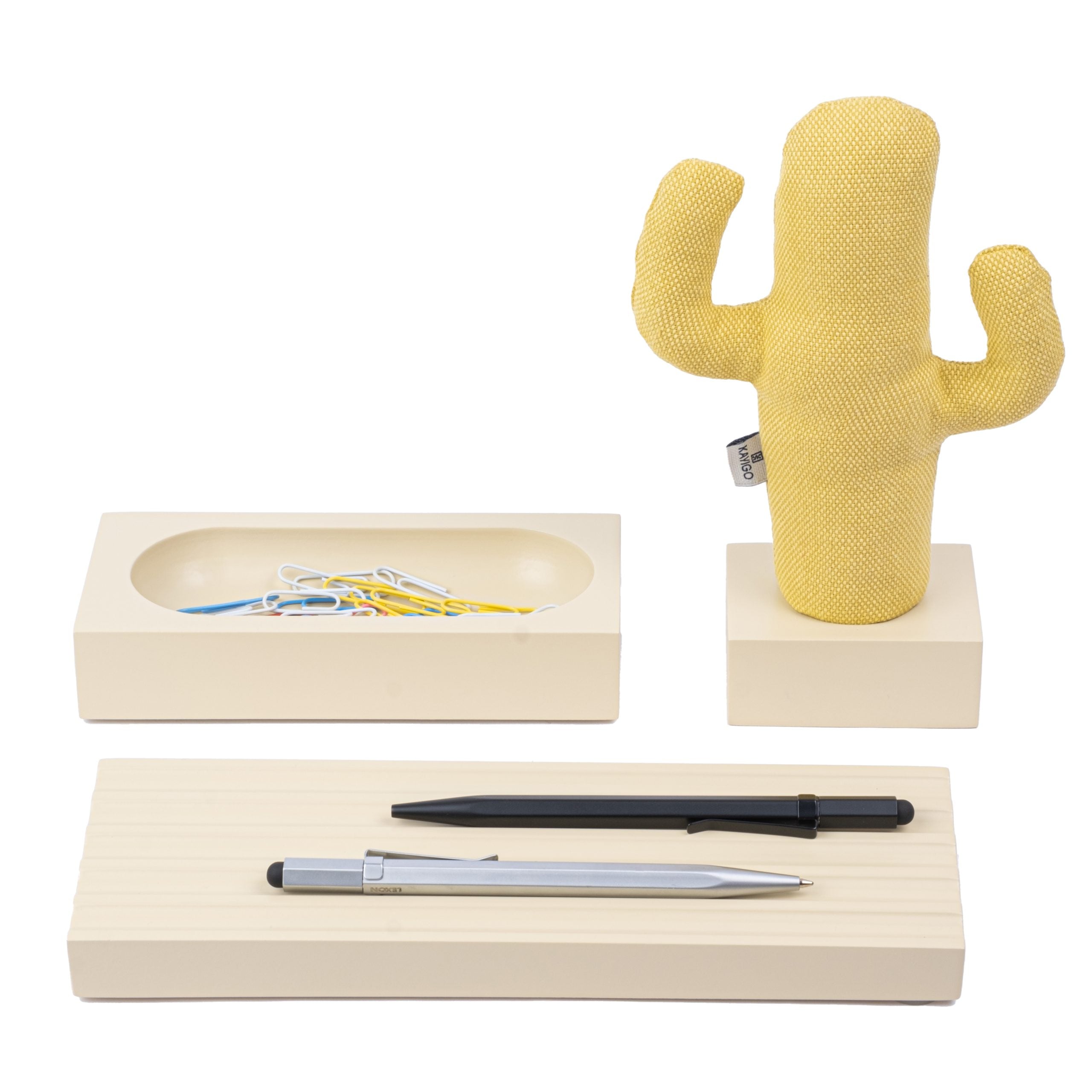 Kayigo-Woody Krem üçlü Ofis Seti Sarı Cactus-Masaüstü Organizer-1-Milagron.com
