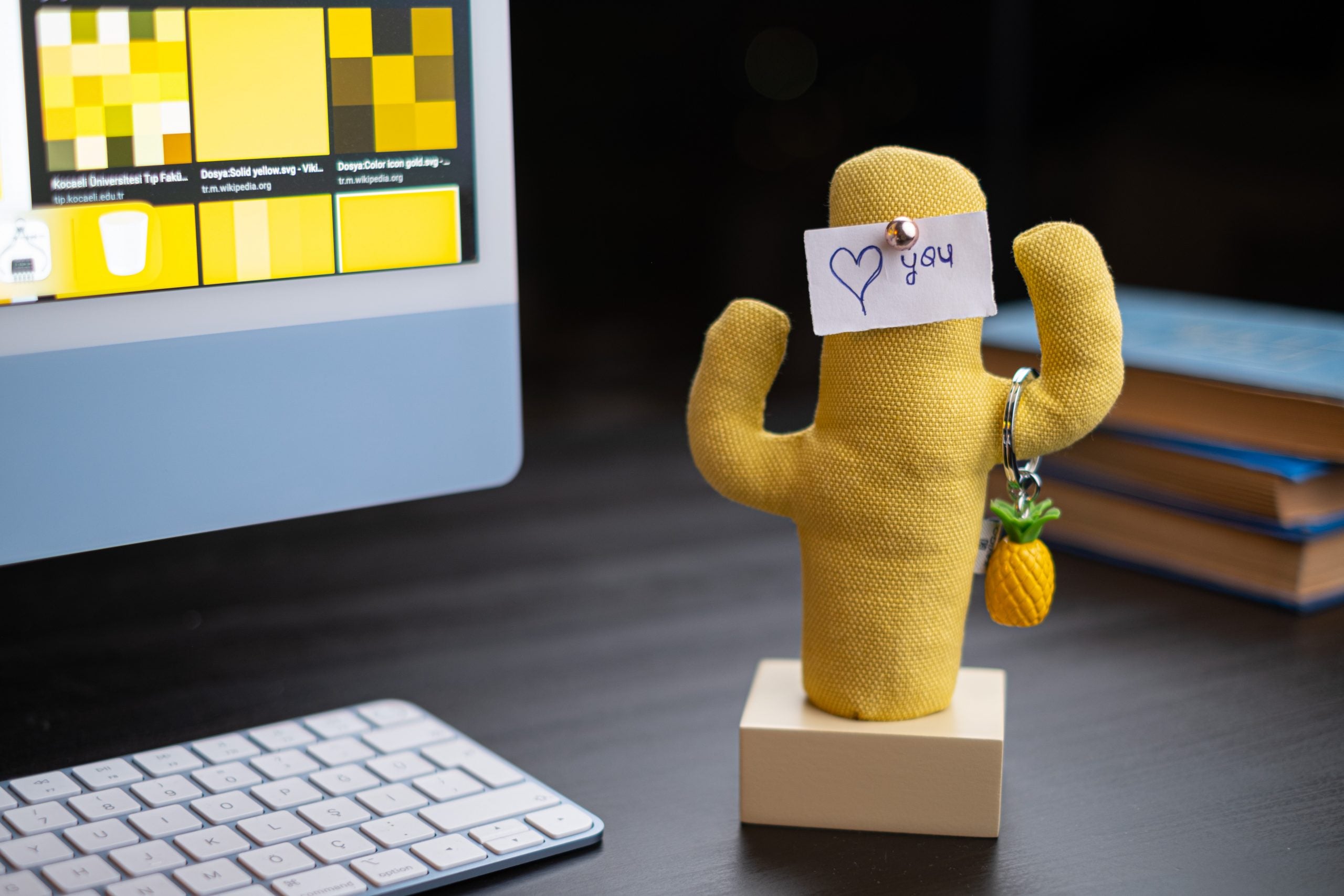 Kayigo-Woody Krem üçlü Ofis Seti Sarı Cactus-Masaüstü Organizer-4-Milagron.com