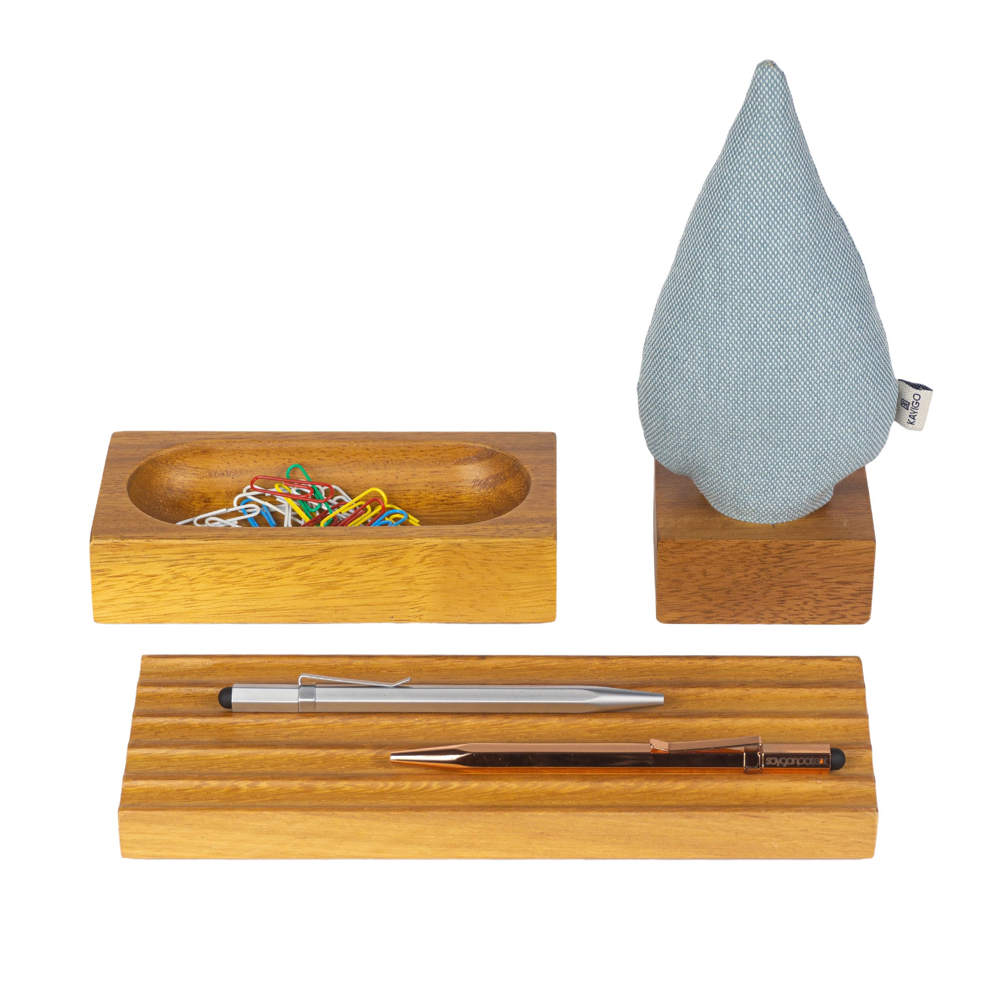 Kayigo-Woody Mavi Ladin üçlü Set İroko Ağacı-Masaüstü Organizer-1-Milagron.com