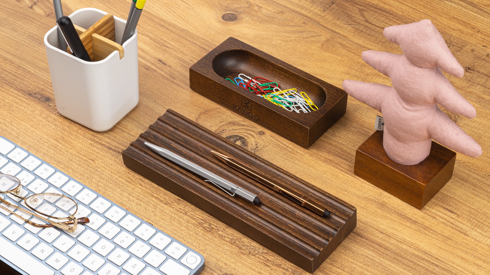 Kayigo-Woody Pembe çam üçlü Set-Masaüstü Organizer-2-Milagron.com