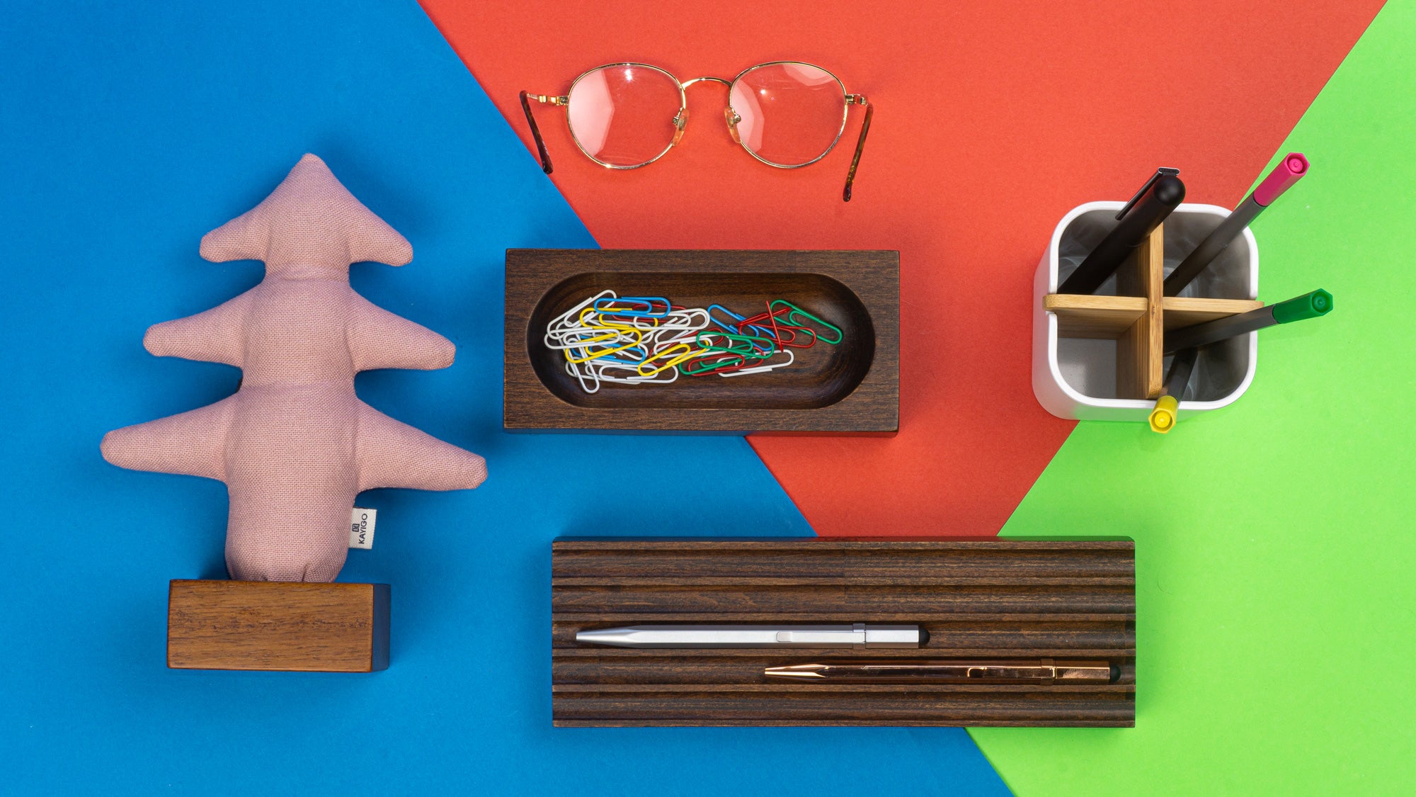 Kayigo-Woody Pembe çam üçlü Set-Masaüstü Organizer-3-Milagron.com