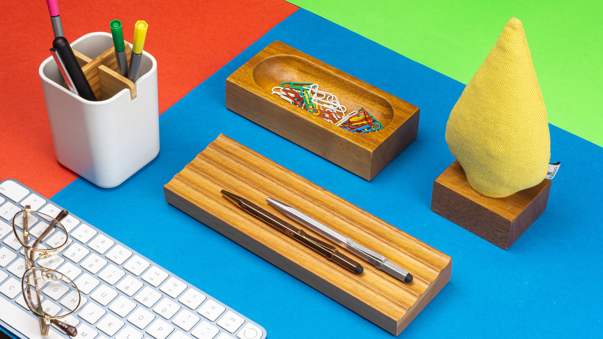 Kayigo-Woody Sarı Ladin üçlü Set İroko Ağacı-Masaüstü Organizer-2-Milagron.com