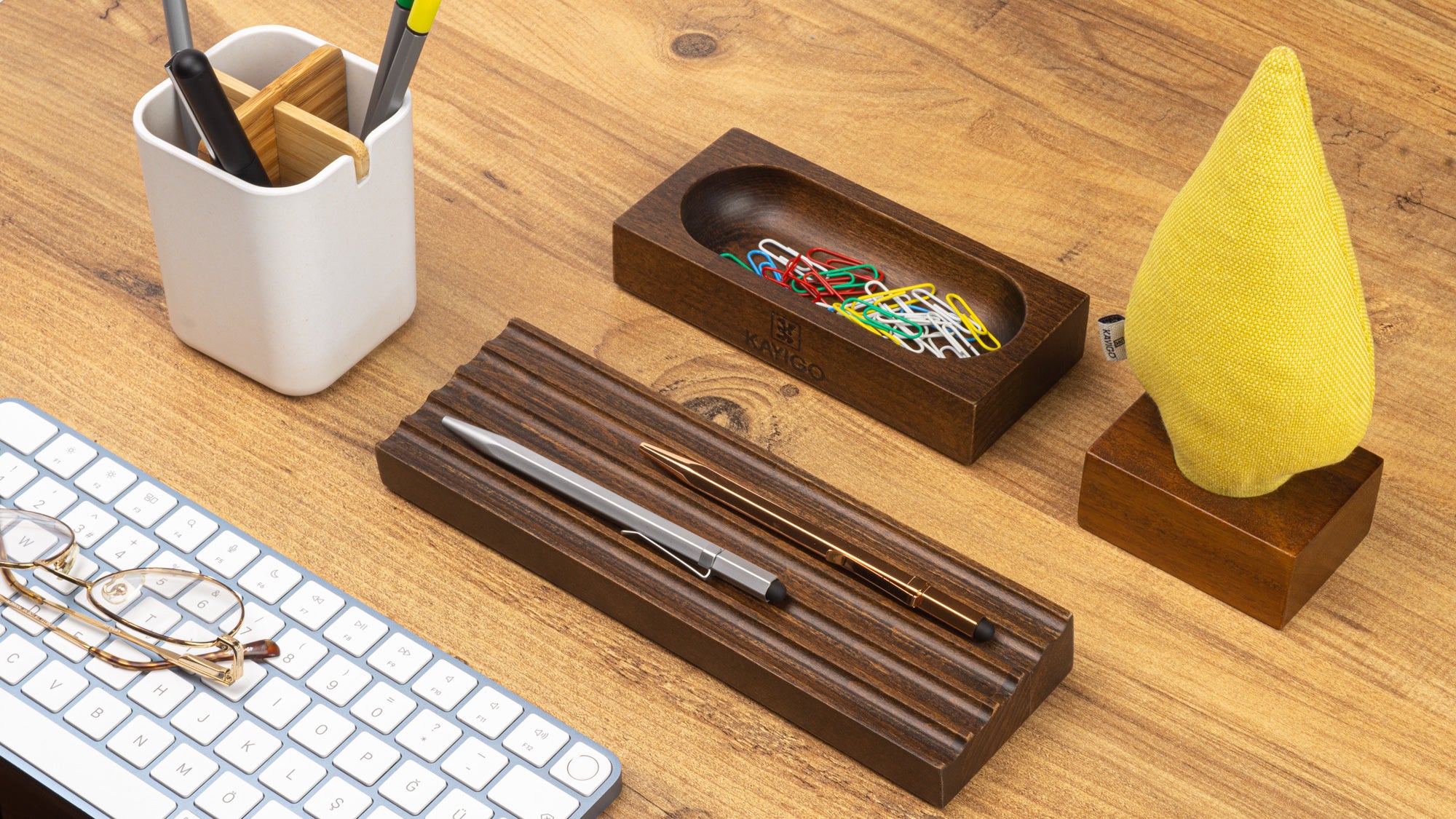 Kayigo-Woody Sarı Ladin üçlü Set-Masaüstü Organizer-2-Milagron.com