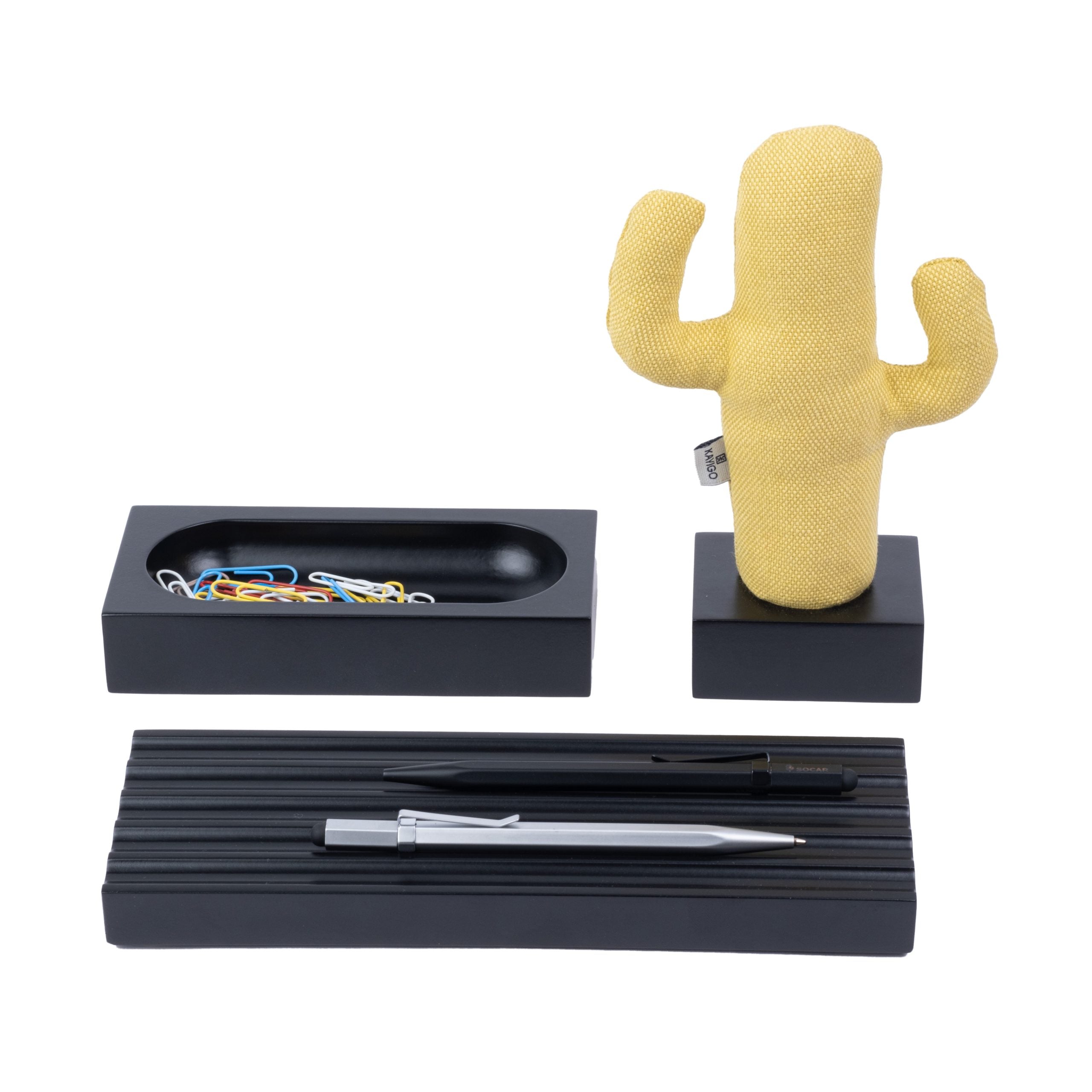 Kayigo-Woody Siyah üçlü Ofis Seti Sarı Cactus-Masaüstü Organizer-1-Milagron.com