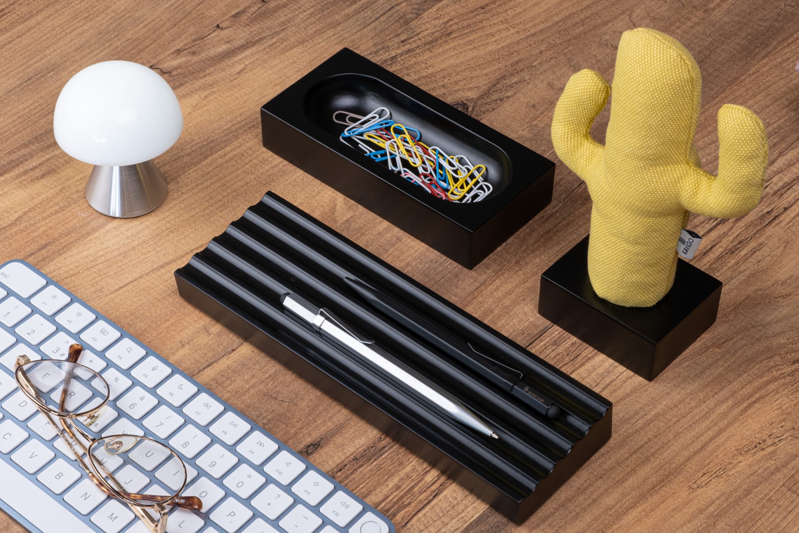 Kayigo-Woody Siyah üçlü Ofis Seti Sarı Cactus-Masaüstü Organizer-2-Milagron.com