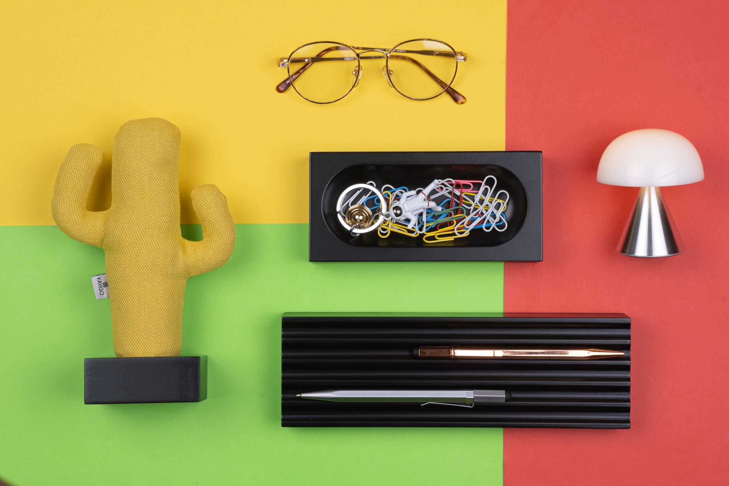 Kayigo-Woody Siyah üçlü Ofis Seti Sarı Cactus-Masaüstü Organizer-3-Milagron.com