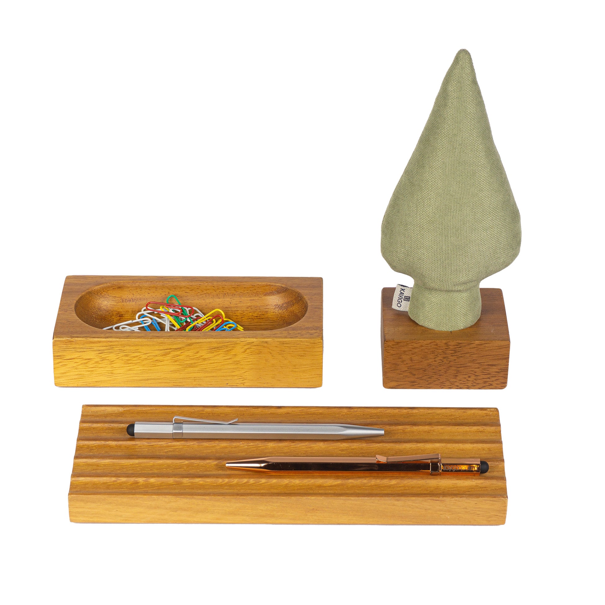 Kayigo-Woody Yeşil Selvi üçlü Set İroko Ağacı-Masaüstü Organizer-1-Milagron.com