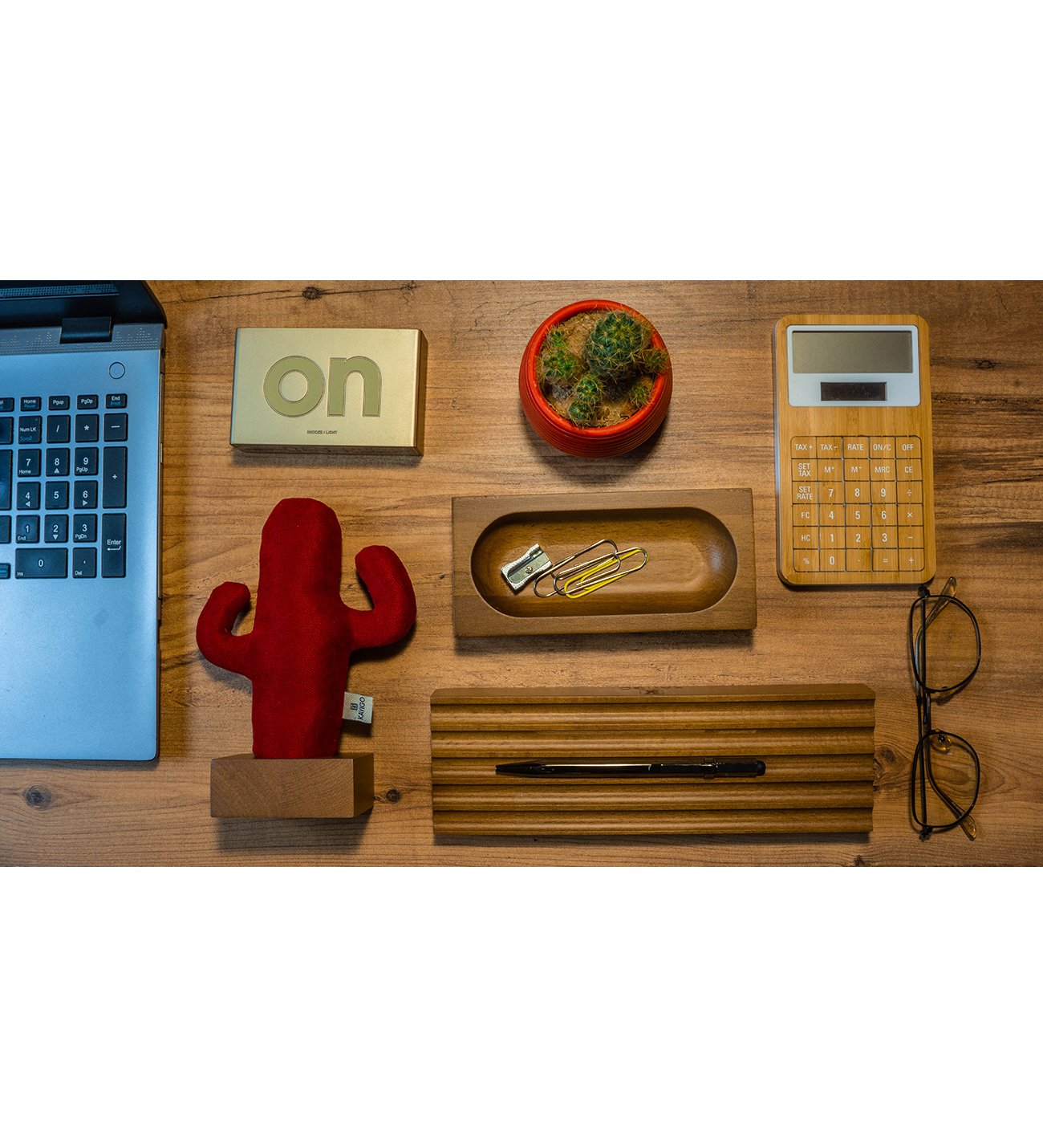 Kayigo-Woody üçlü Ofis Seti Açık Kahverengi Kırmızı Kaktüs-Masaüstü Organizer-2-Milagron.com