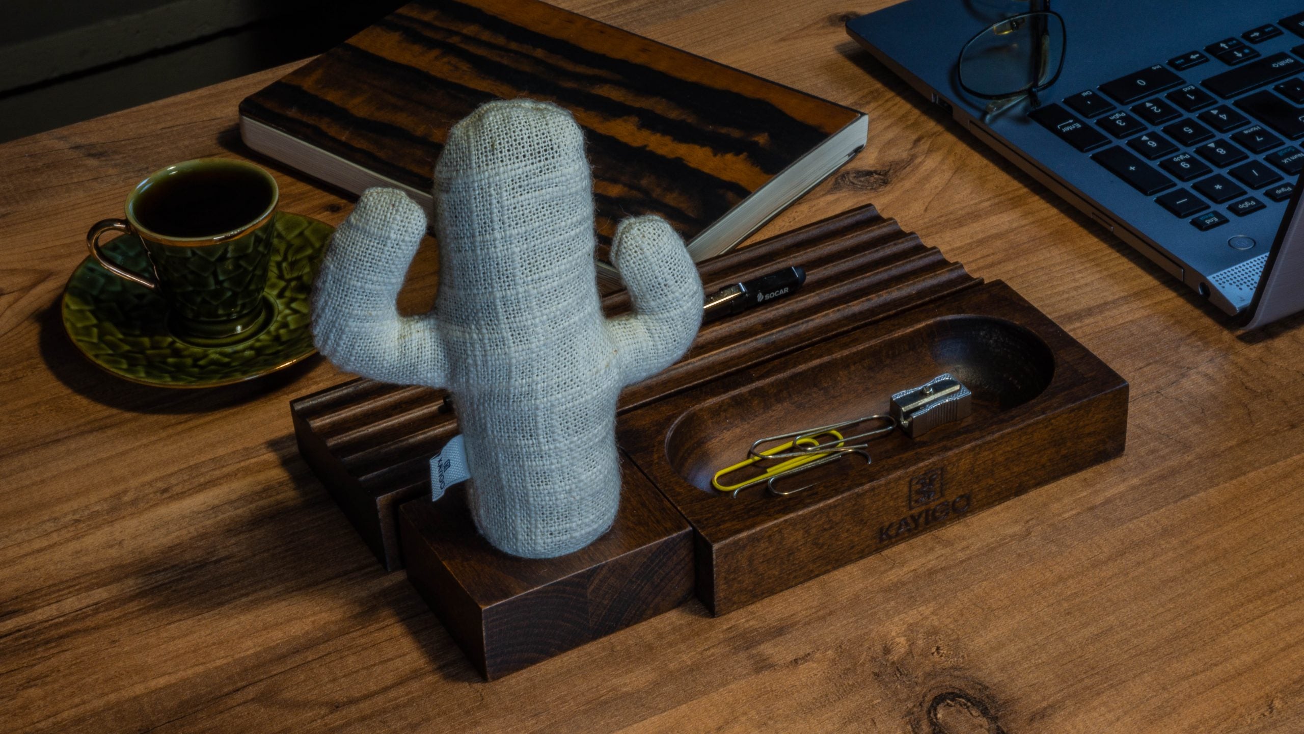 Kayigo-Woody üçlü Ofis Seti Koyu Kahverengi-Masaüstü Organizer-2-Milagron.com