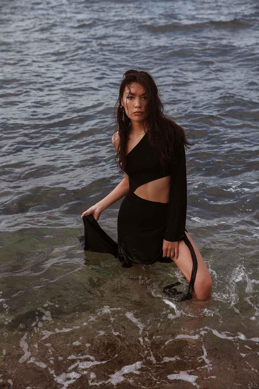 LA LOUVE-Night Butterfly Siyah Uzun Elbise-Elbise-4-Milagron.com