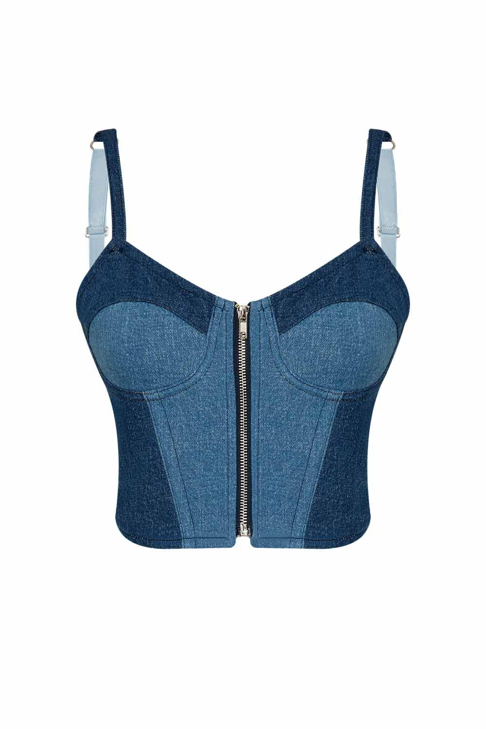 LA LOUVE-Pigeon Denim Büstüyer-Bluz-1-Milagron.com
