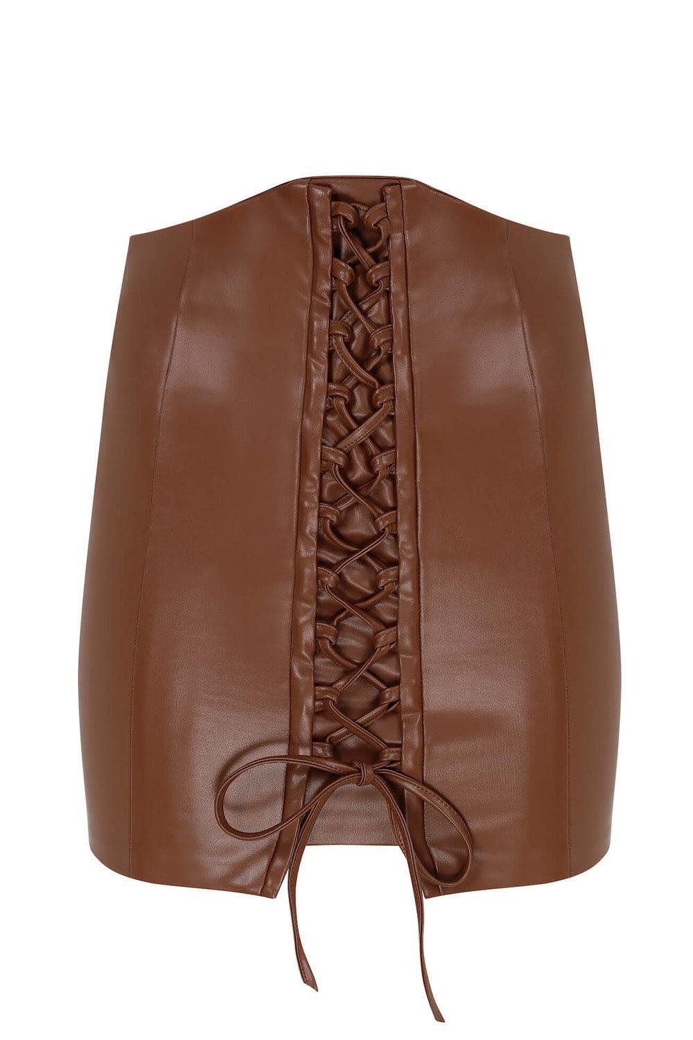 Maeve-Vegan Leather CrissCross Skirt-Etek-2-Milagron.com