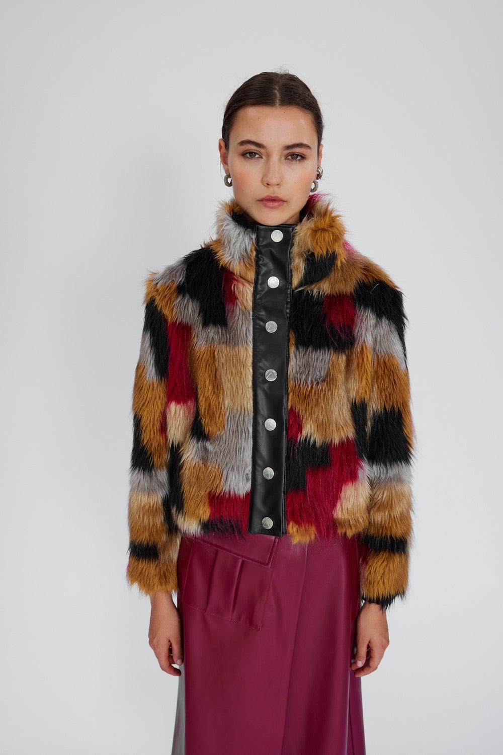 Mirimalist-Color Block Mini Kürk-Kaban-3-Milagron.com