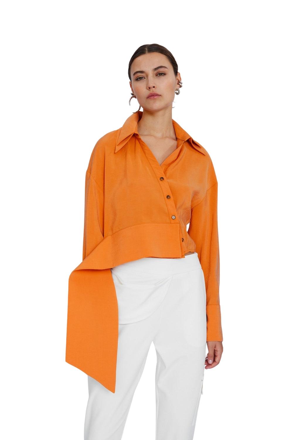 Mirimalist-Flow Oranje Cupro Gömlek-Gömlek-1-Milagron.com