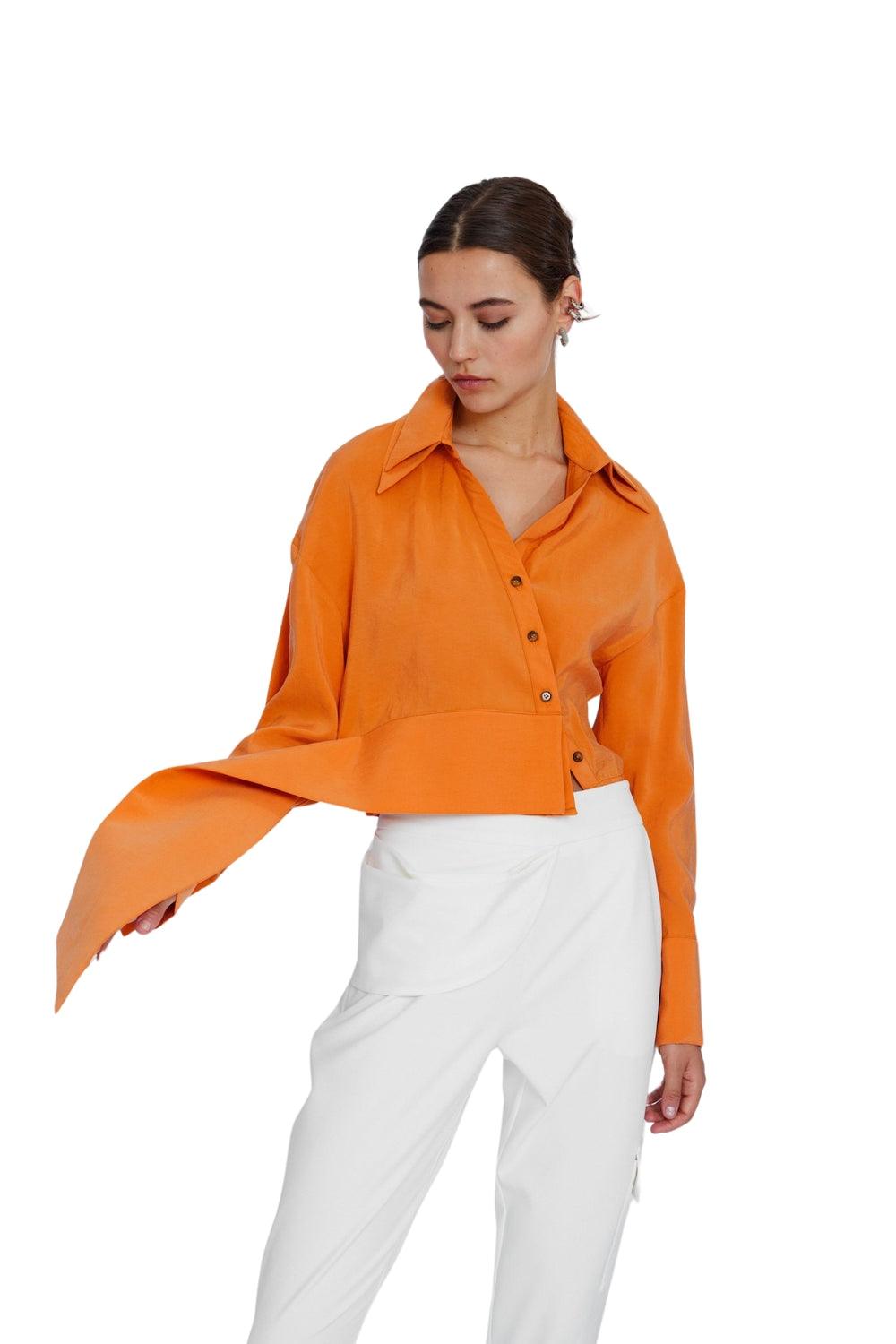 Mirimalist-Flow Oranje Cupro Gömlek-Gömlek-2-Milagron.com