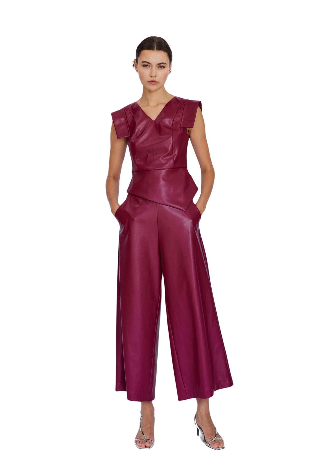 Mirimalist-Kırmızı Deri Culotte Pantolon-Deri Pantolon-1-Milagron.com