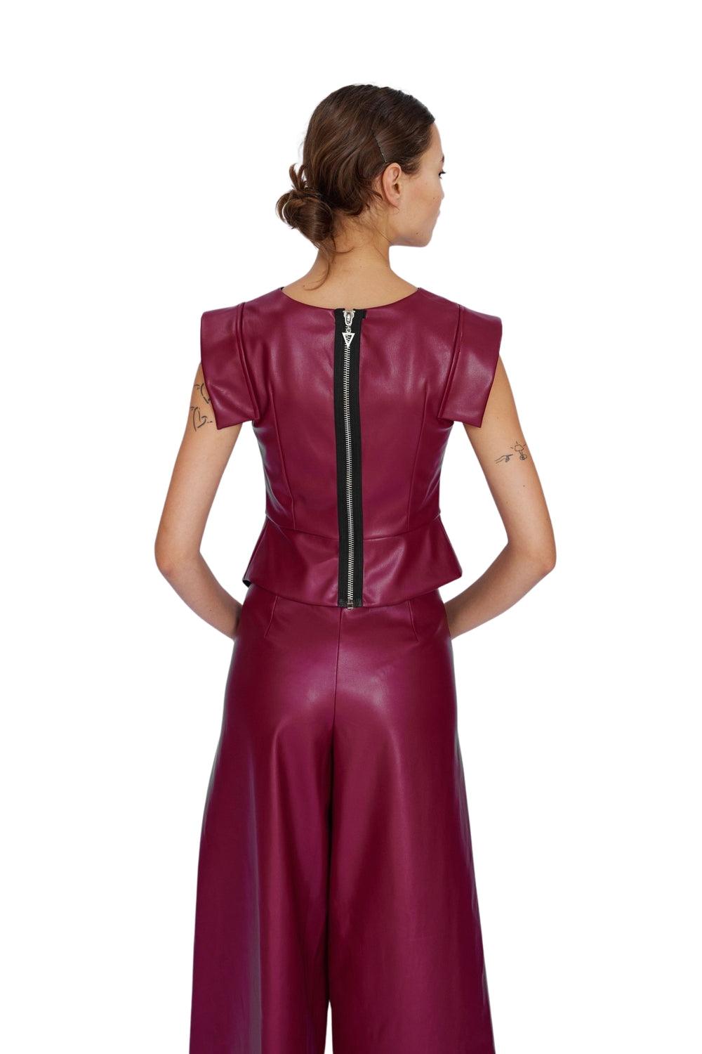 Mirimalist-Kırmızı Deri Culotte Pantolon-Deri Pantolon-4-Milagron.com