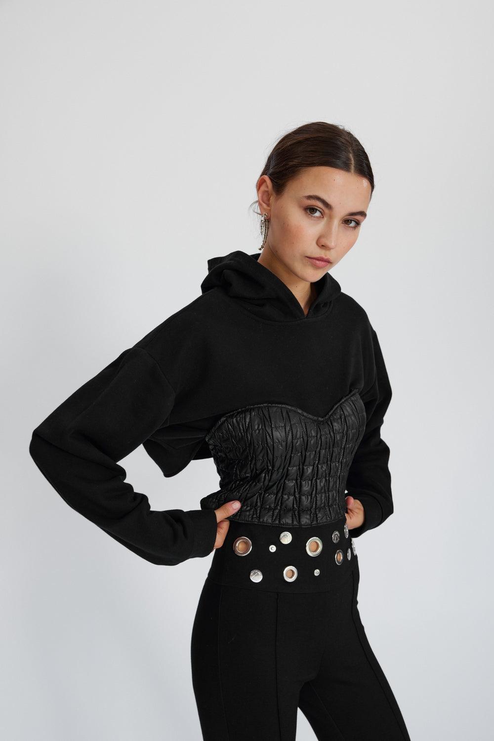 Mirimalist-Korse Siyah Kapüşonlu-Sweatshirts & Hoodies-5-Milagron.com