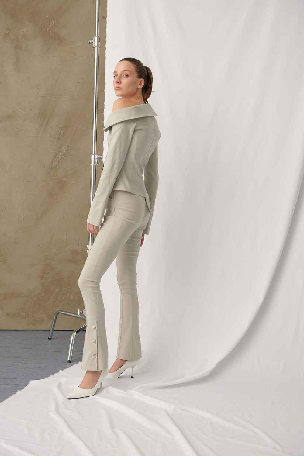 Mirimalist-Viva Pants Grey-Kumaş Pantolon-3-Milagron.com