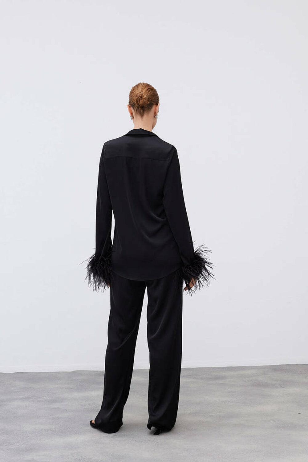 Mozto-SORUNLU - Enya Satin Black Pants-Pantolon-3-Milagron.com