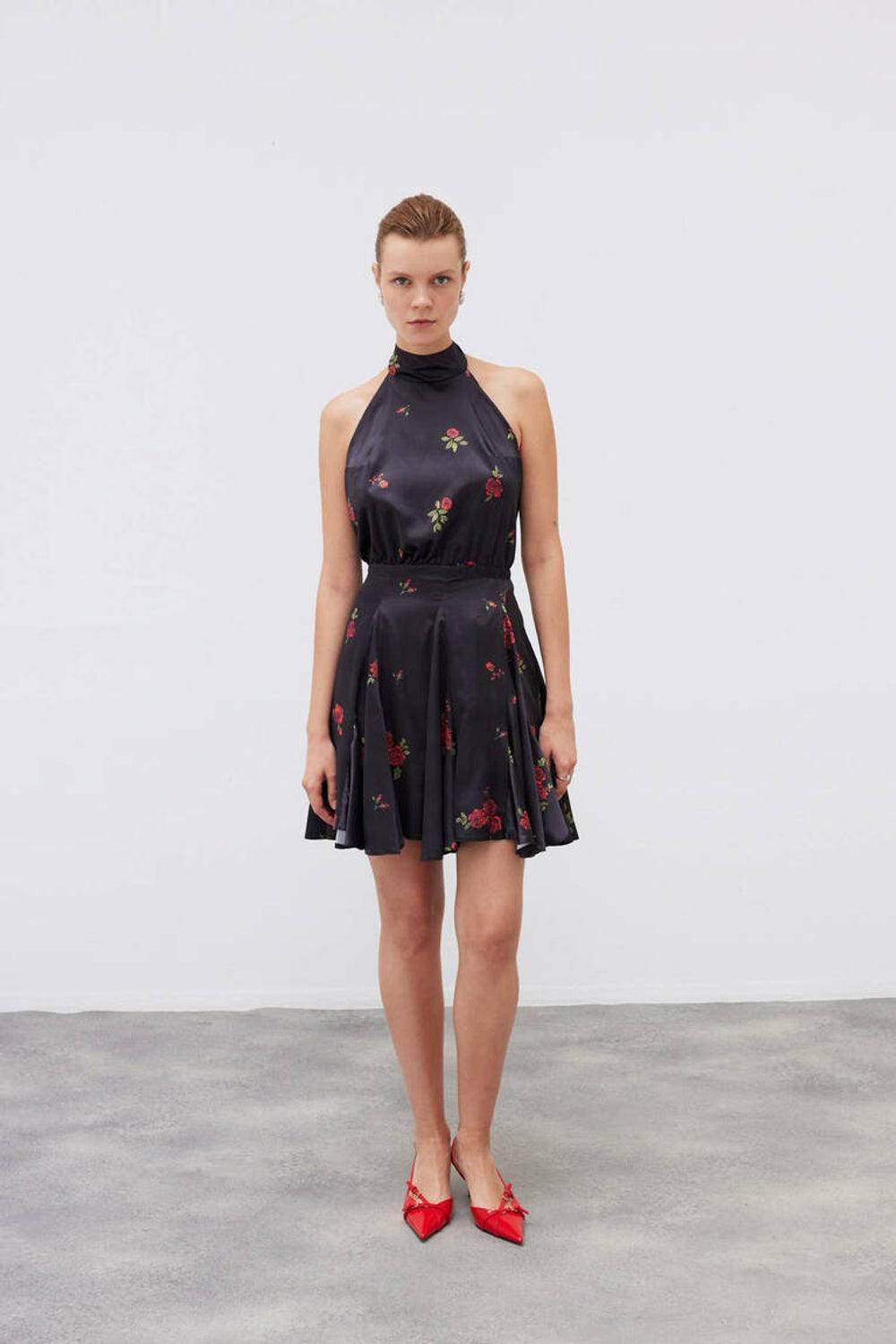 Mozto-SORUNLU - Layla Rose Printed Satin Mini Dress-Elbise-1-Milagron.com