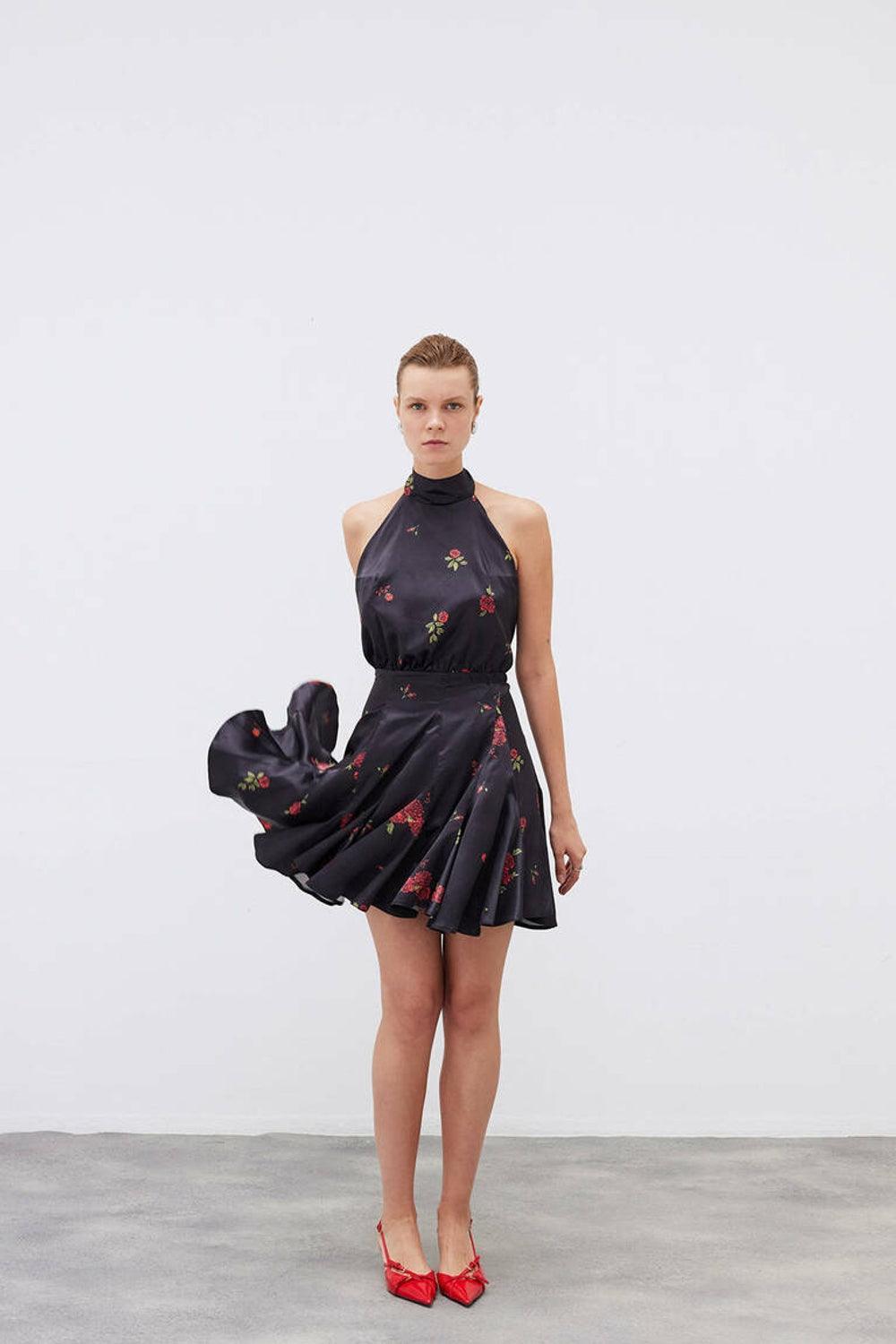 Mozto-SORUNLU - Layla Rose Printed Satin Mini Dress-Elbise-2-Milagron.com