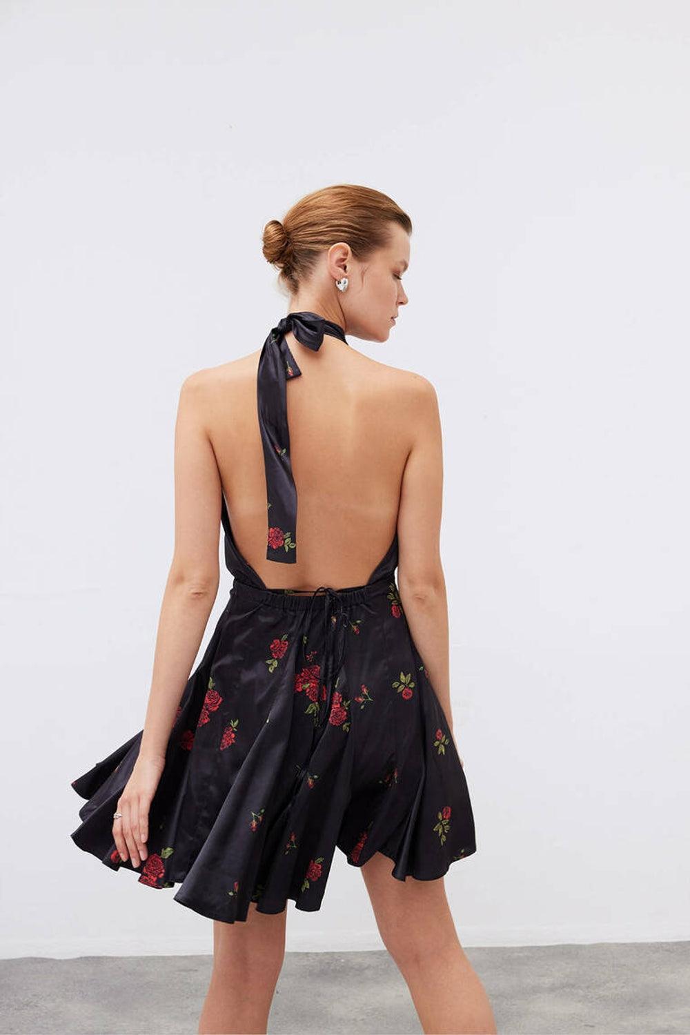 Mozto-SORUNLU - Layla Rose Printed Satin Mini Dress-Elbise-4-Milagron.com