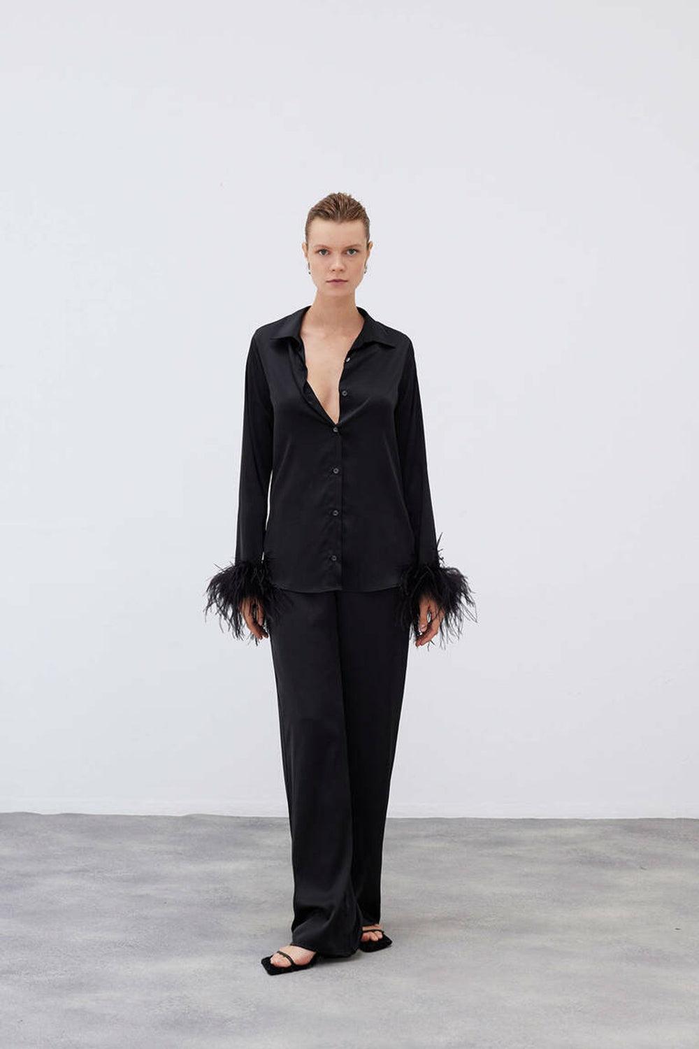 Mozto-SORUNLU - Thalia Feathered Shirt-Gömlek-1-Milagron.com