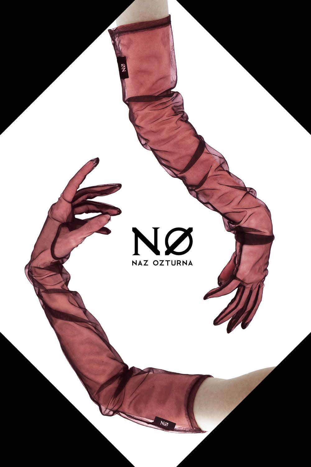 NØ | NAZ OZTURNA-NØ Tulle Gloves Burgundy-Eldiven-2-Milagron.com