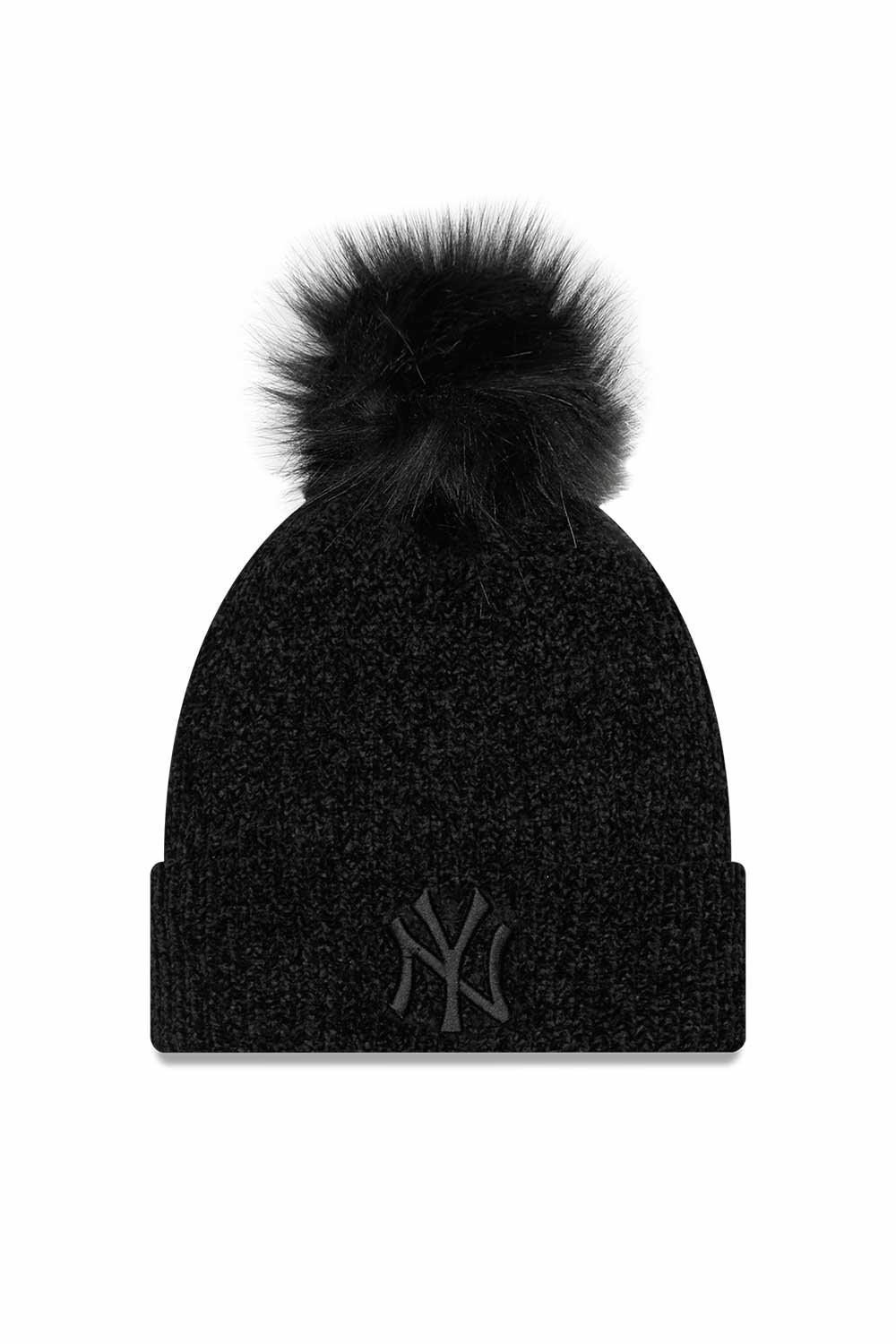 New Era-Women's Chenille Bobble Beanie Neyyan Black-Bere-1-Milagron.com