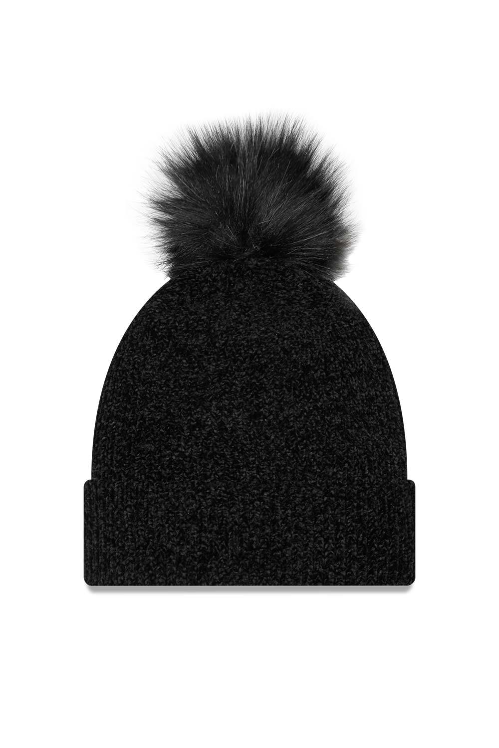 New Era-Women's Chenille Bobble Beanie Neyyan Black-Bere-2-Milagron.com