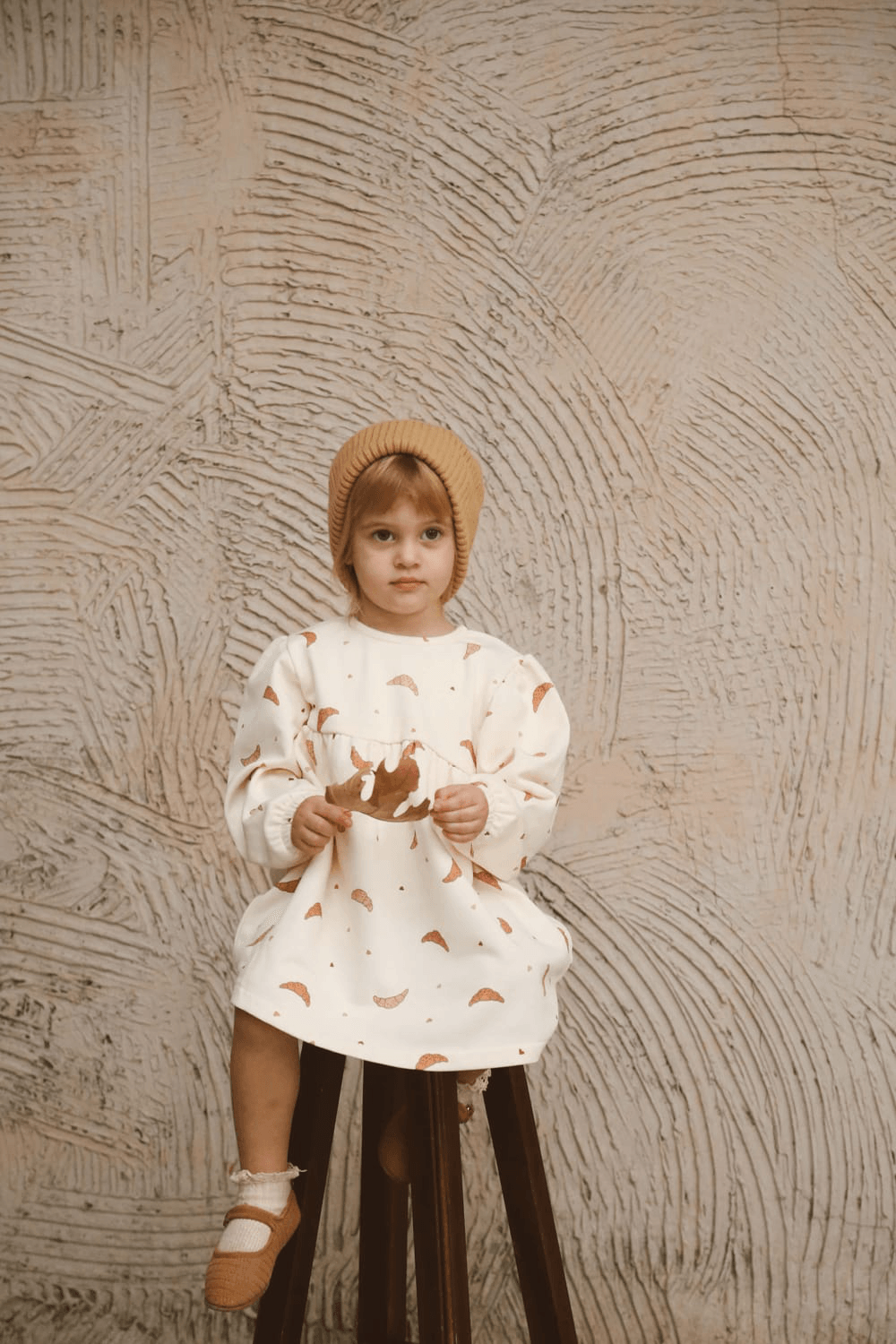 OhLaLaKoala-Kruvasan Baskılı Kız Çocuk Elbise-Çocuk Elbise & Tulum-2-Milagron.com