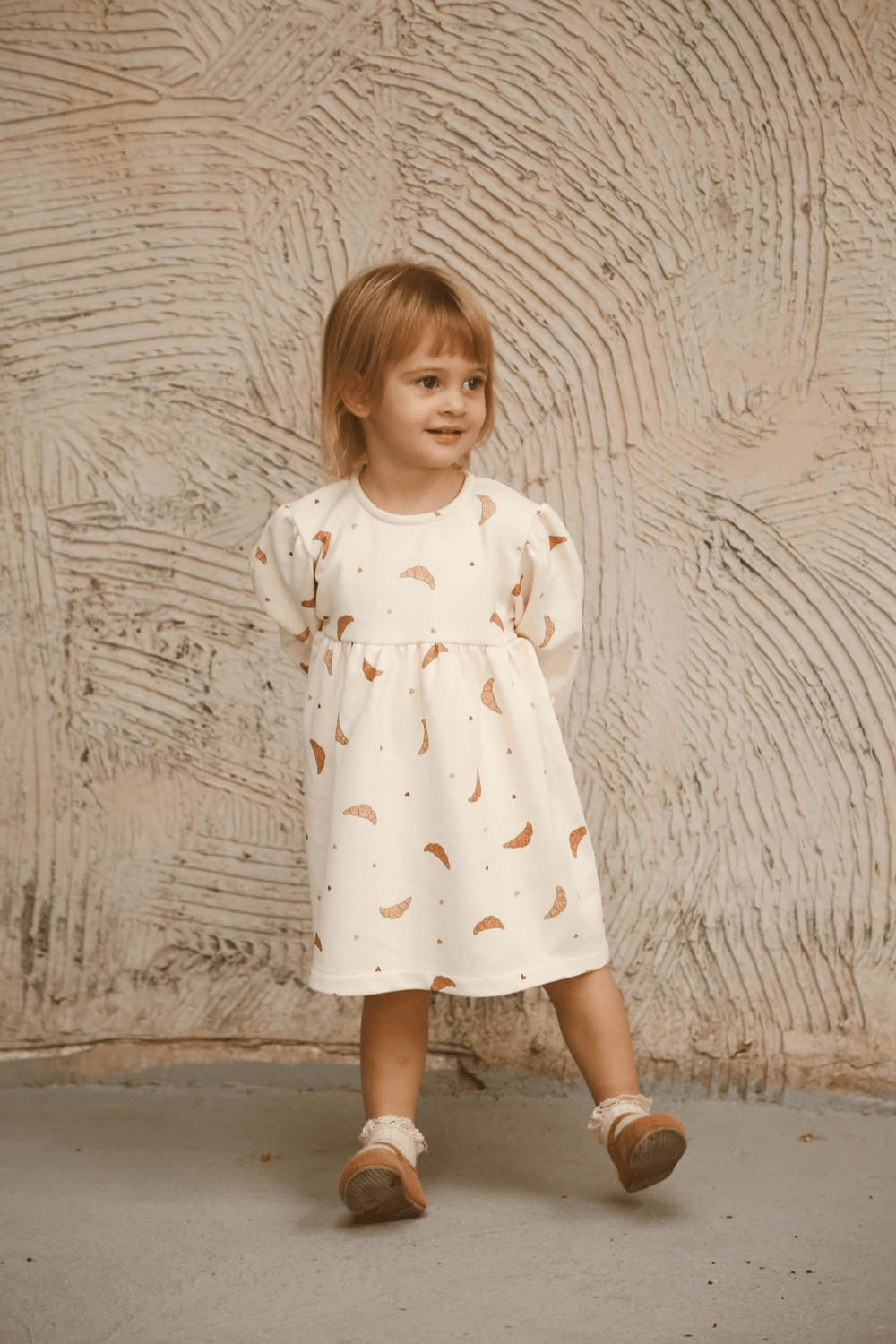 OhLaLaKoala-Kruvasan Baskılı Kız Çocuk Elbise-Çocuk Elbise & Tulum-4-Milagron.com