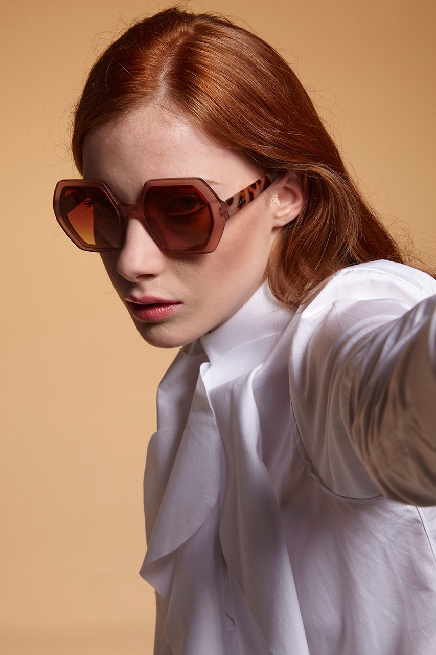 Okkia-Okkia Emma Big Hexagonal Güneş Gözlüğü Havana Pembesi-Güneş Gözlüğü-8-Milagron.com