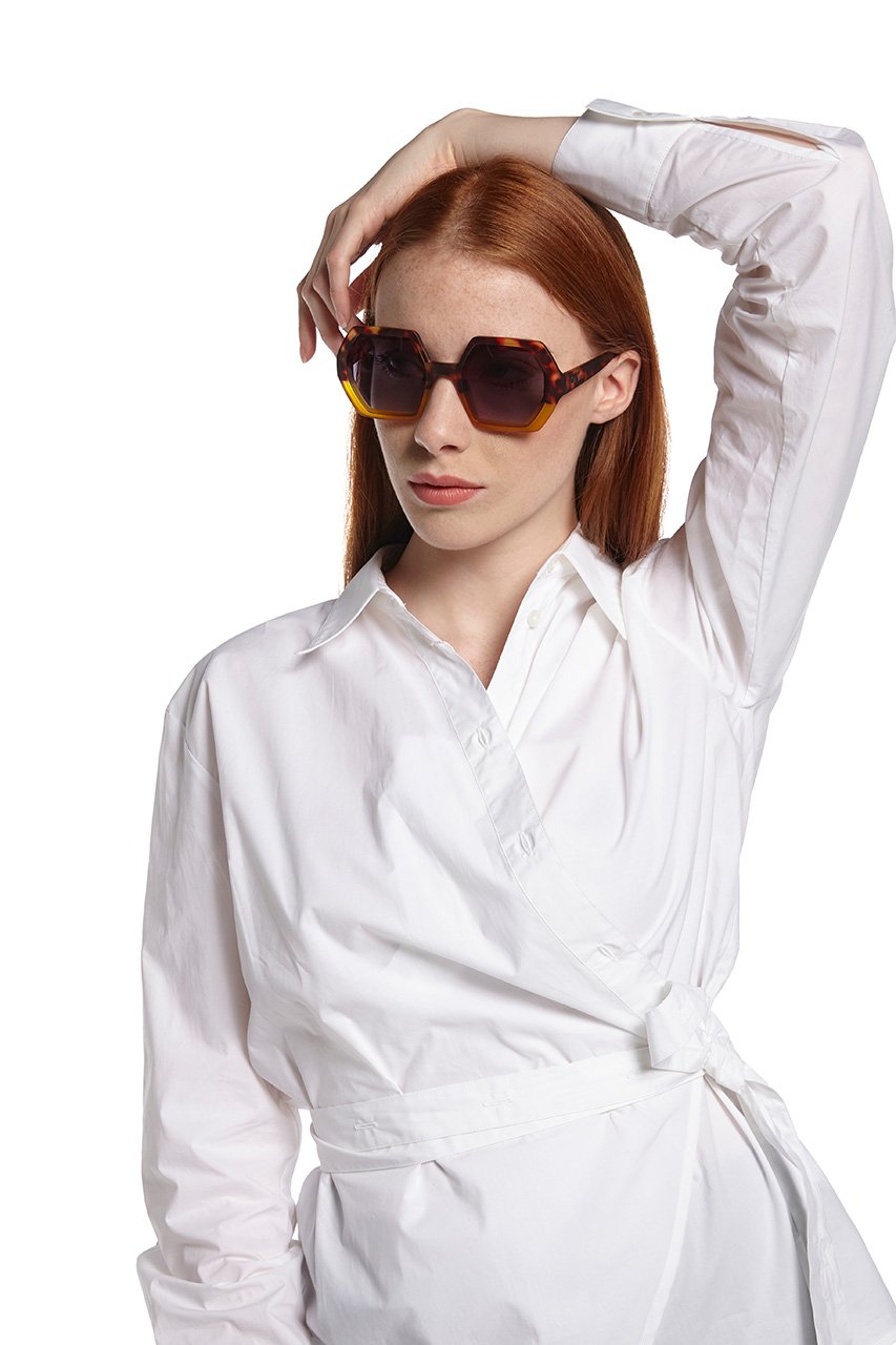 Okkia-Okkia Emma Big Hexagonal Güneş Gözlüğü Havana Sarısı-Güneş Gözlüğü-5-Milagron.com