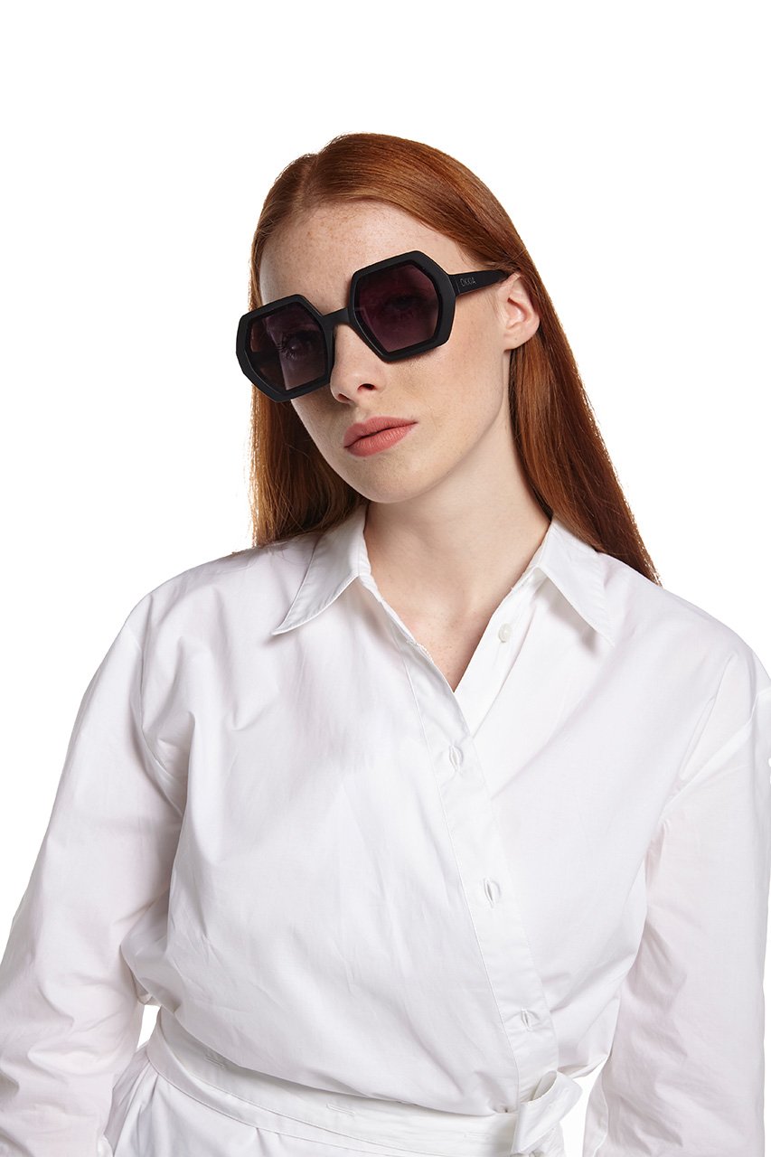 Okkia-Okkia Emma Big Hexagonal Unisex Güneş Gözlüğü Siyah-Güneş Gözlüğü-5-Milagron.com