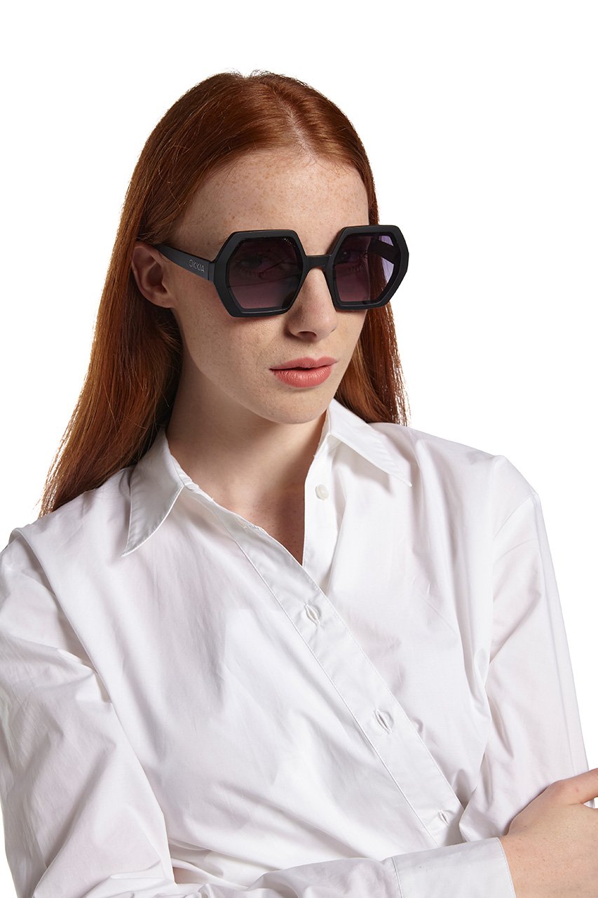 Okkia-Okkia Emma Big Hexagonal Unisex Güneş Gözlüğü Siyah-Güneş Gözlüğü-6-Milagron.com